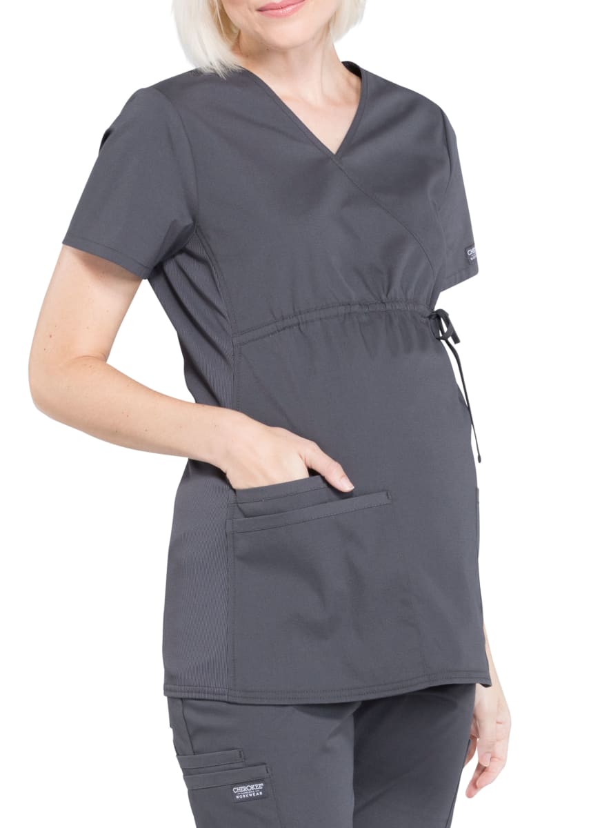 Cherokee Workwear Professionals Maternity Mock Wrap Scrub Tops