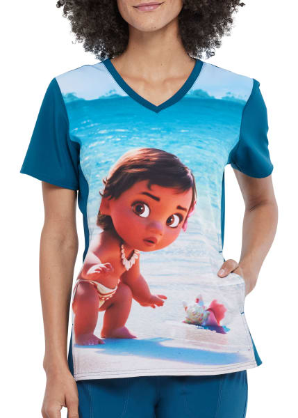 Cherokee Tooniforms Baby Moana V Neck Print Scrub Top Scrubs Beyond