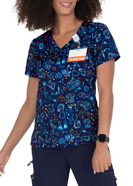 Koi 384PR Basics Womens Leslie More Dots Print Scrub Top - TRL