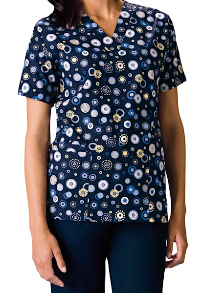 Cherokee Heartbeat Print V-Neck Scrub Tops