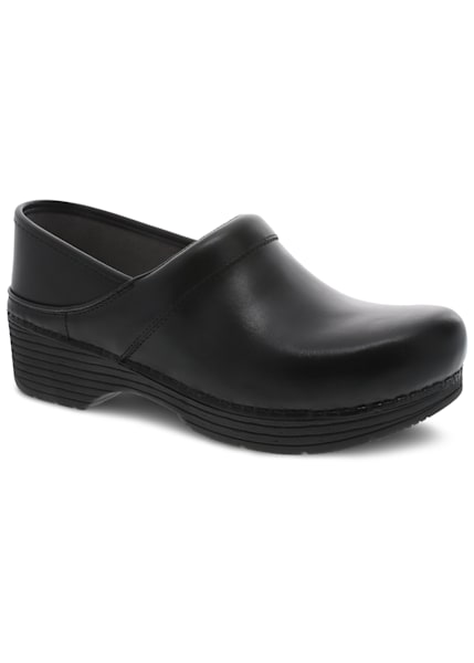 black leather nursing clogs