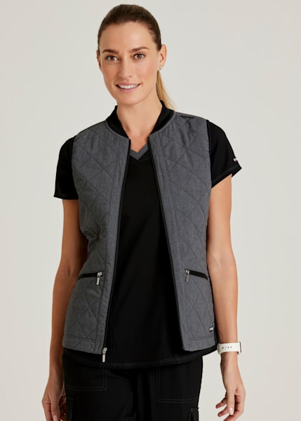 Two-Tone Cristina 2-Pocket Quilted Zip-Front Vest | Scrubs & Beyond