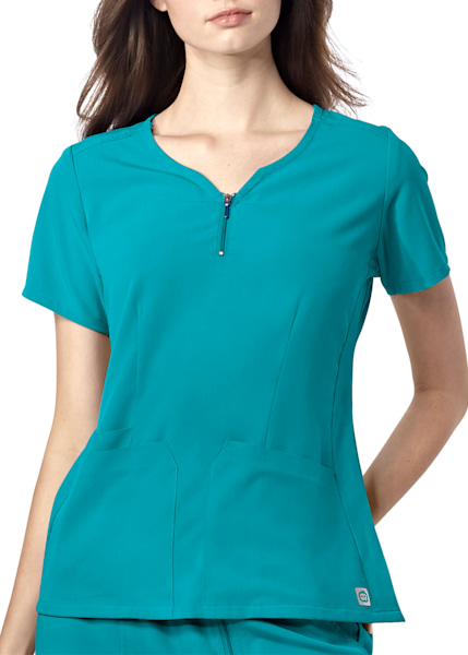 WonderWink Women's Quarter Zip Notch Neck Print Scrub Top 6557