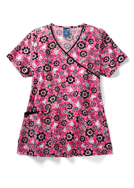 Sugar Boo Mock Wrap Print Top | Scrubs & Beyond