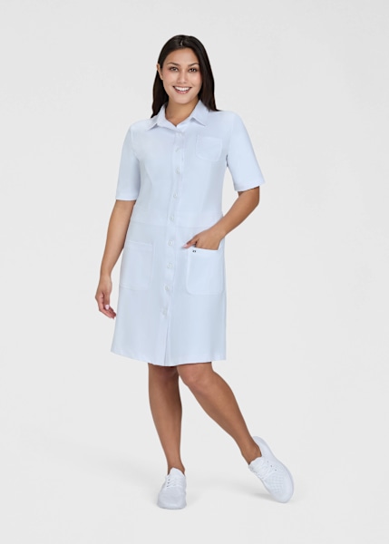 knee length dresses for ladies Women's Medical Scrub Dress | White