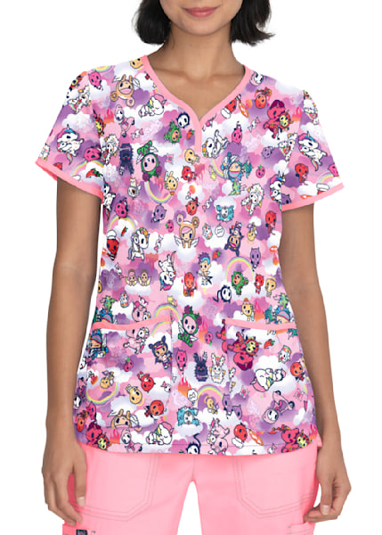 Koi by Tokidoki Clearance Women's Eve Naughty and Nice Print Scrub Top