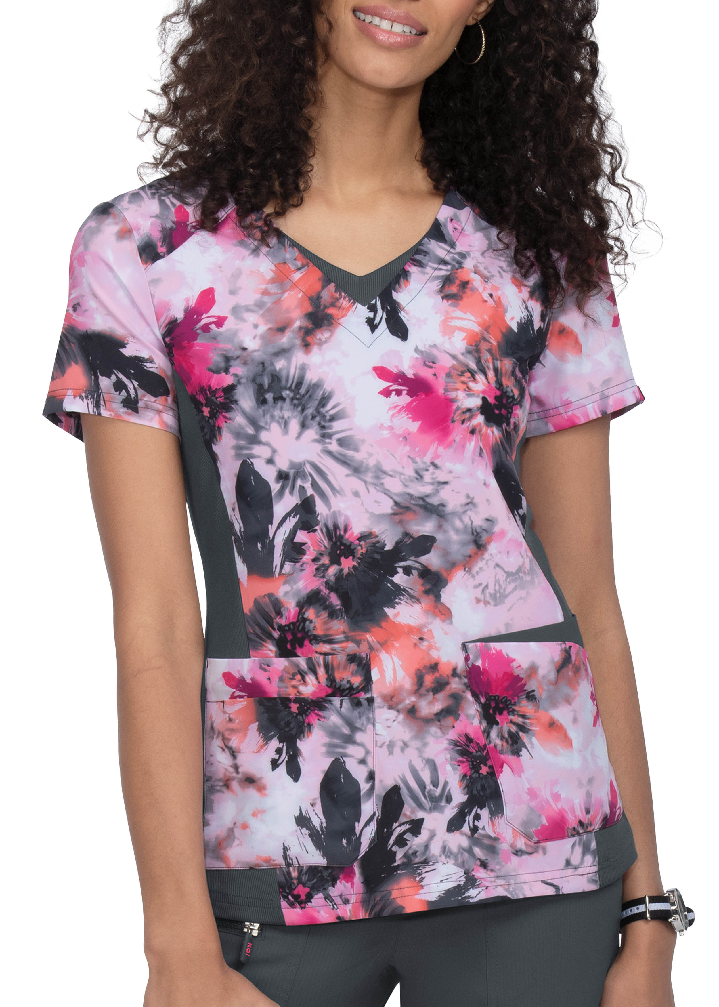 koi-lite-tie-dye-floral-print-3-ppocket-v-neck-scrub-top-scrubs