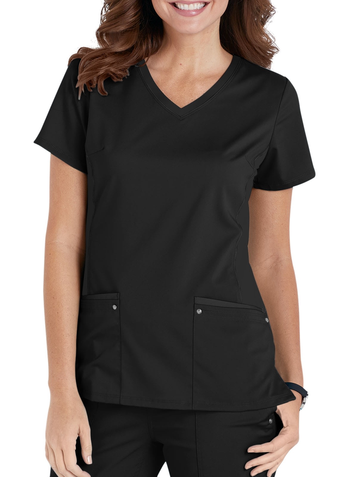 V-Neck Side Knit Panels Scrub Tops 