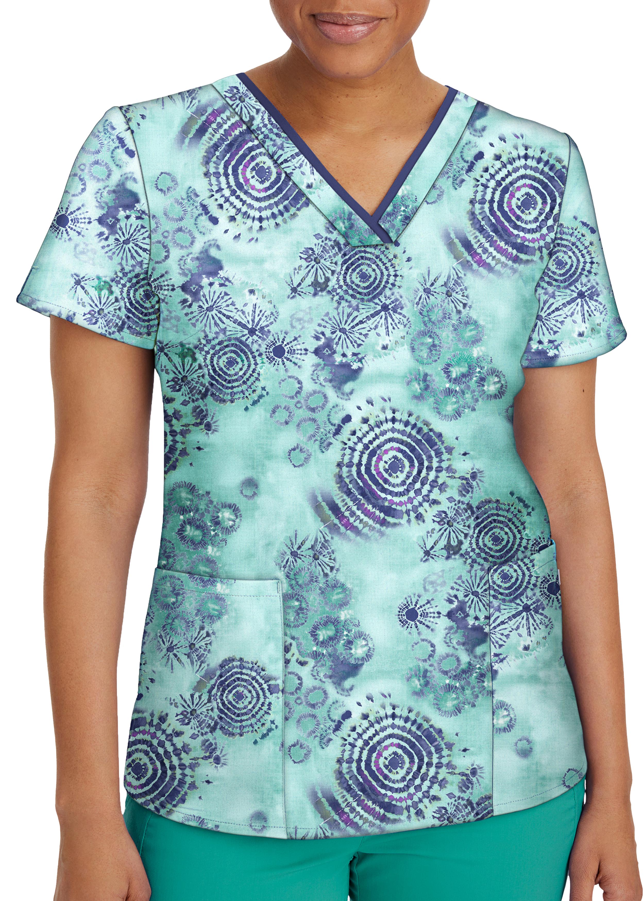 Healing Hands Purple Label Amanda Tie Dyed Print VNeck Scrub Top
