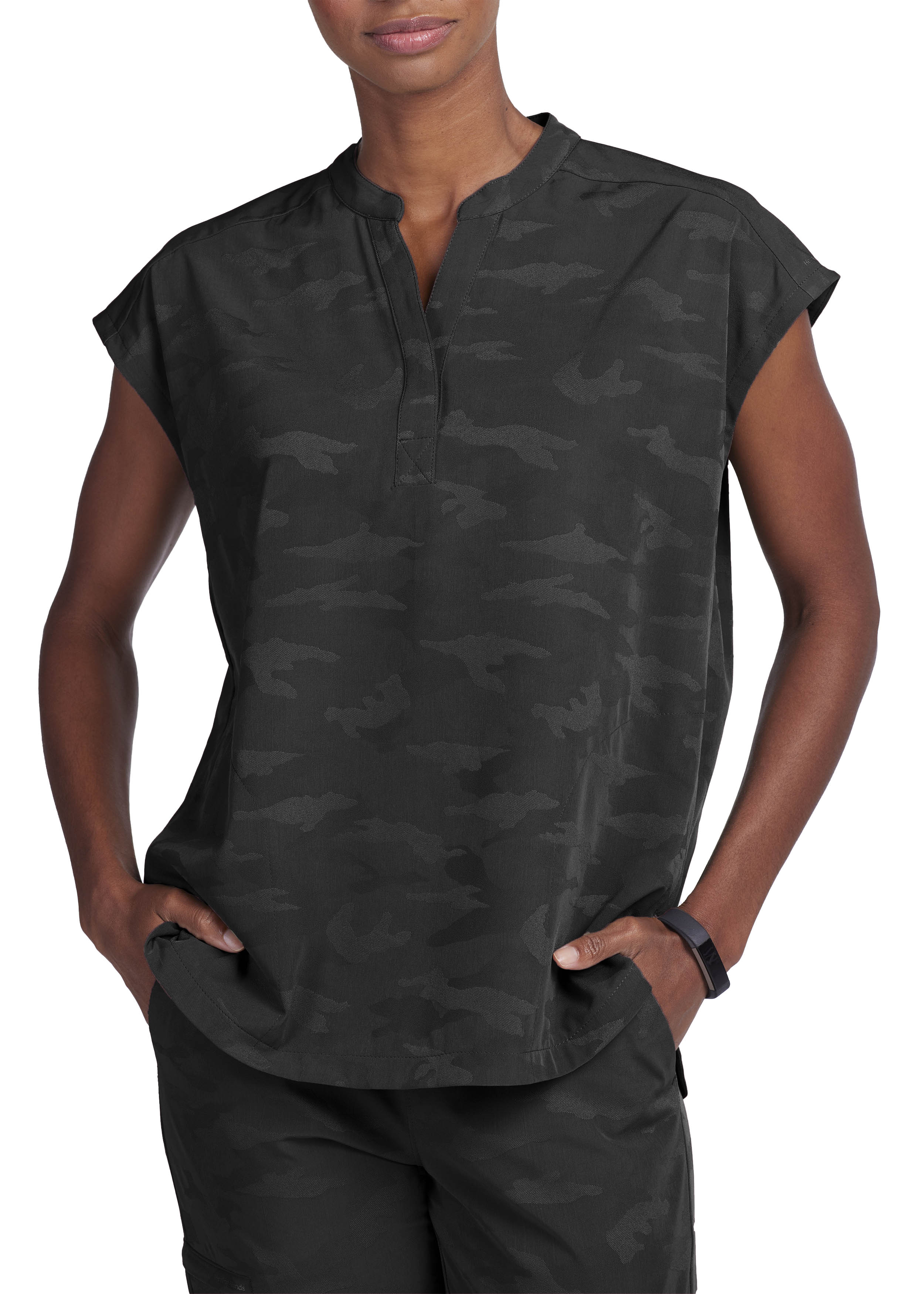 Healing Hands Purple Label Journey Camo Mandarin Collar Boxy Scrub Top Scrubs & Beyond Scrubs