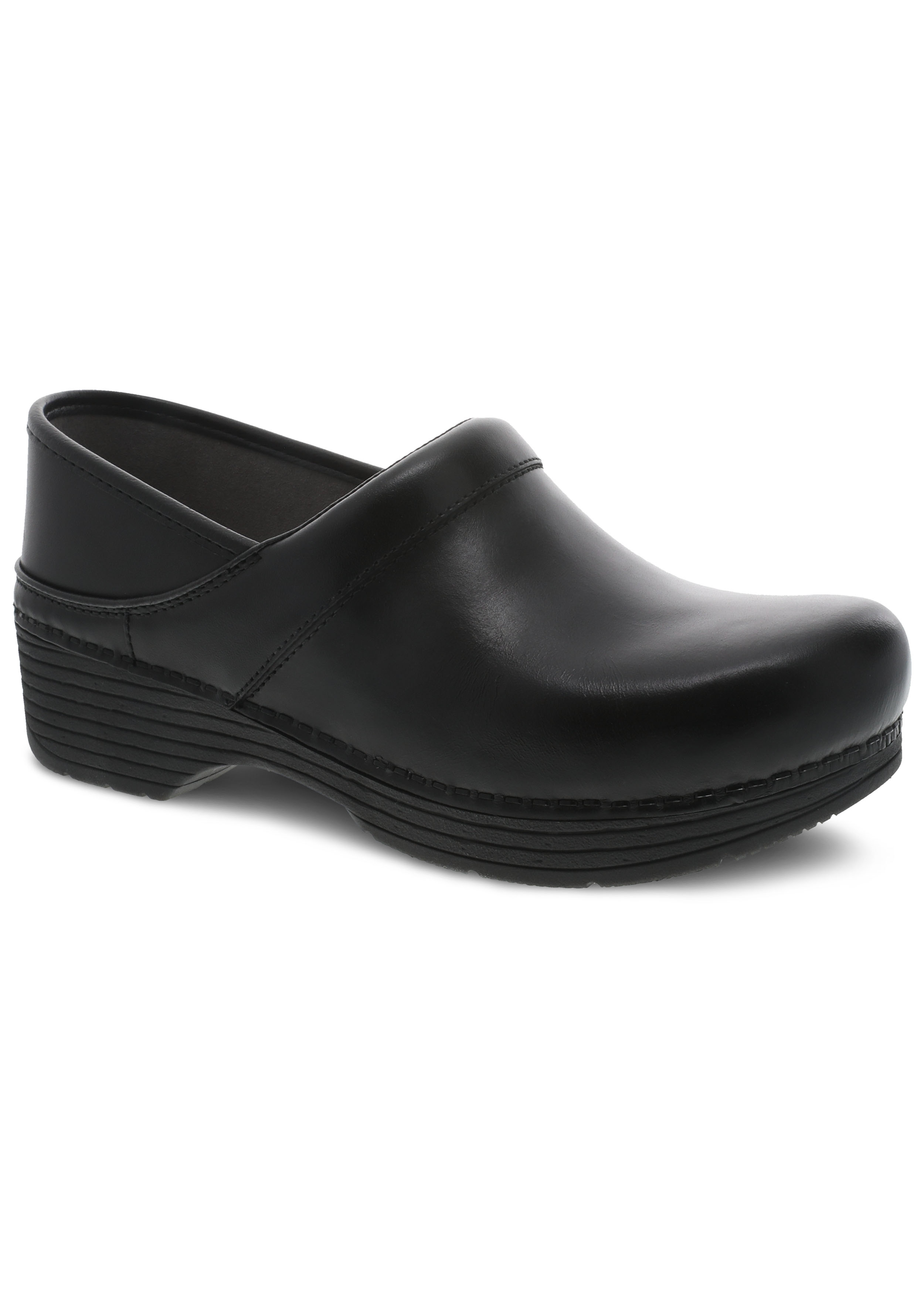 black leather nursing clogs