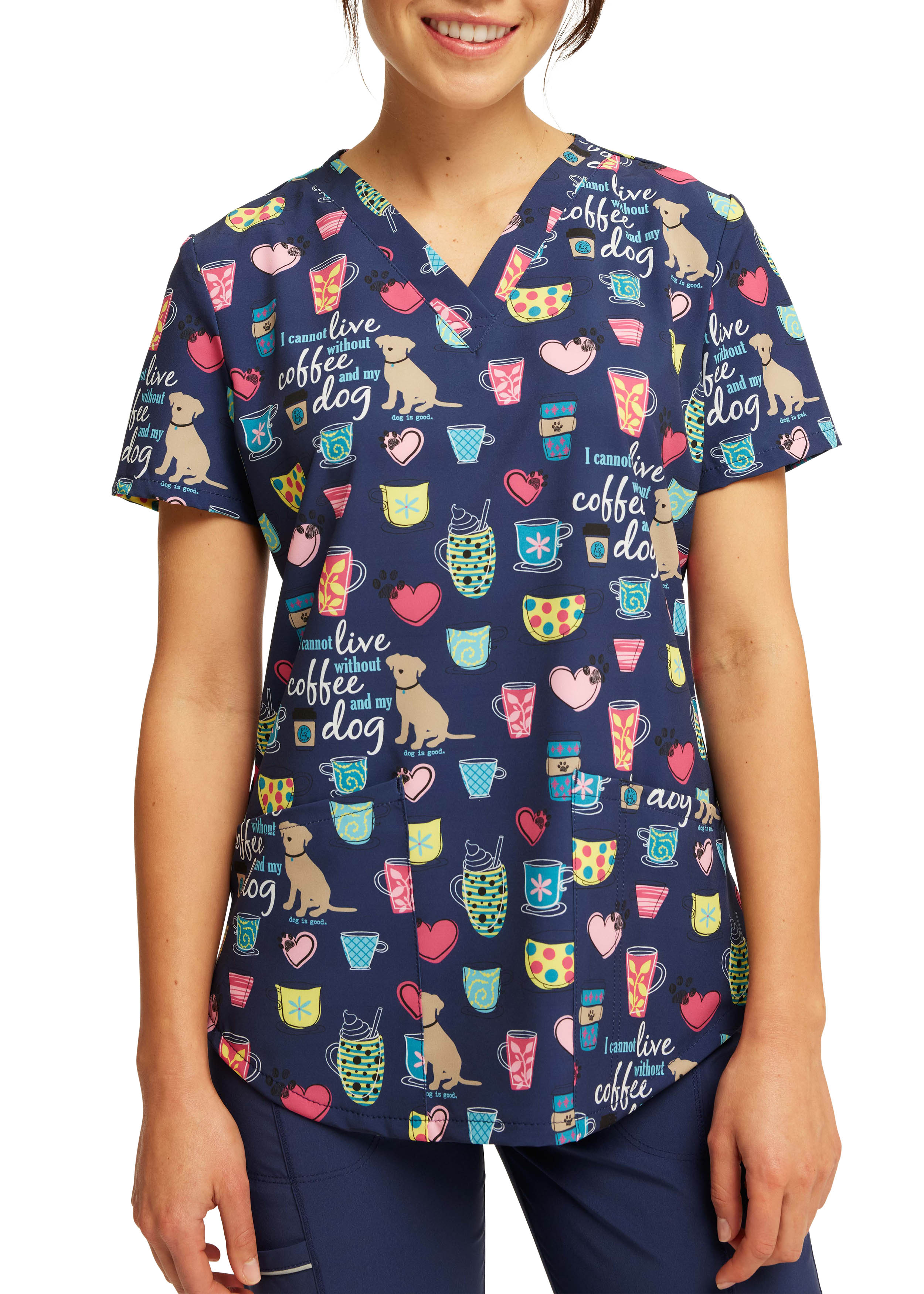 Coffee and My Dog Vneck Print Top Scrubs & Beyond