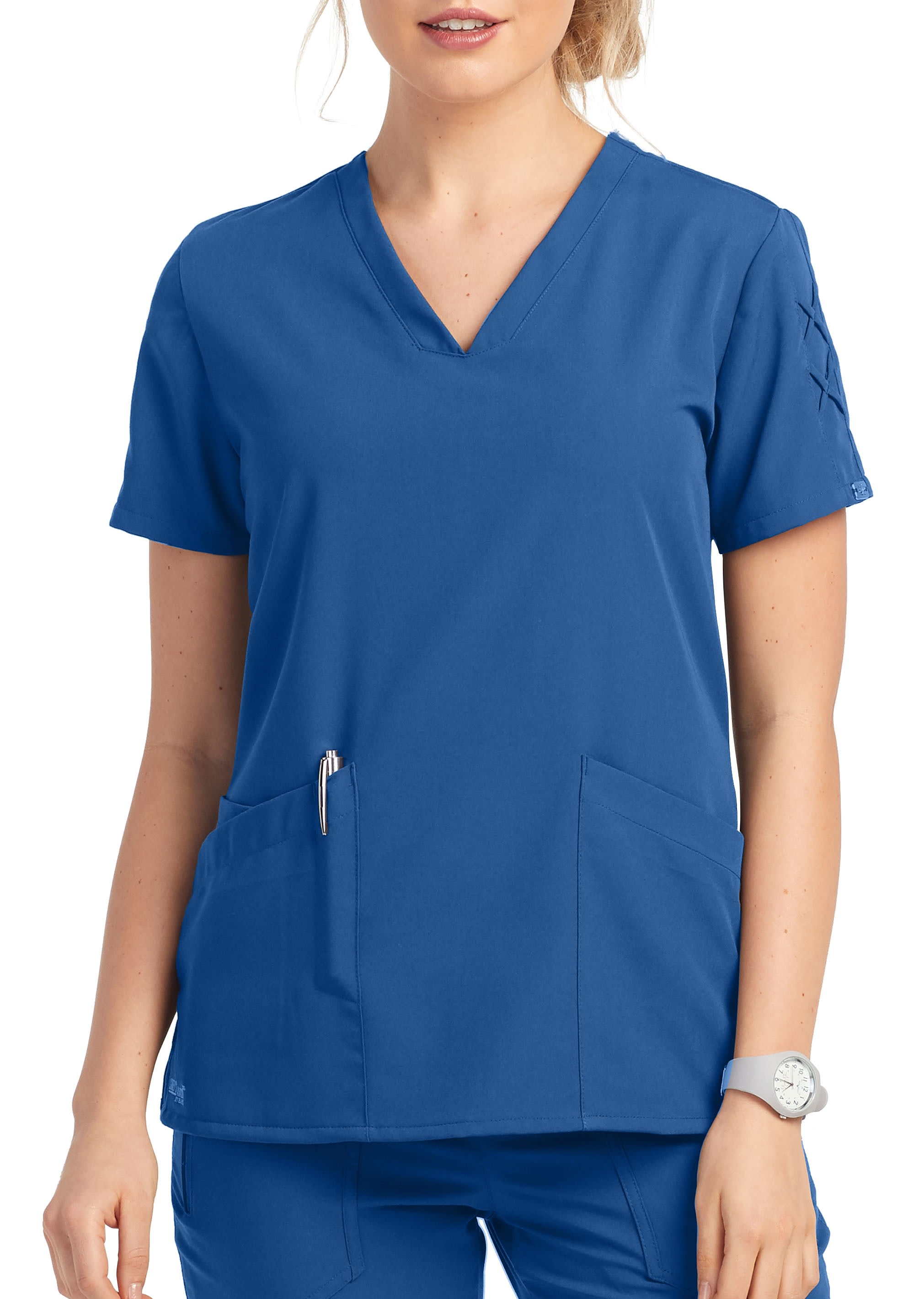 Grey's Anatomy Signature Lace Sleeve Hi Low Hem Scrub Top | Scrubs & Beyond