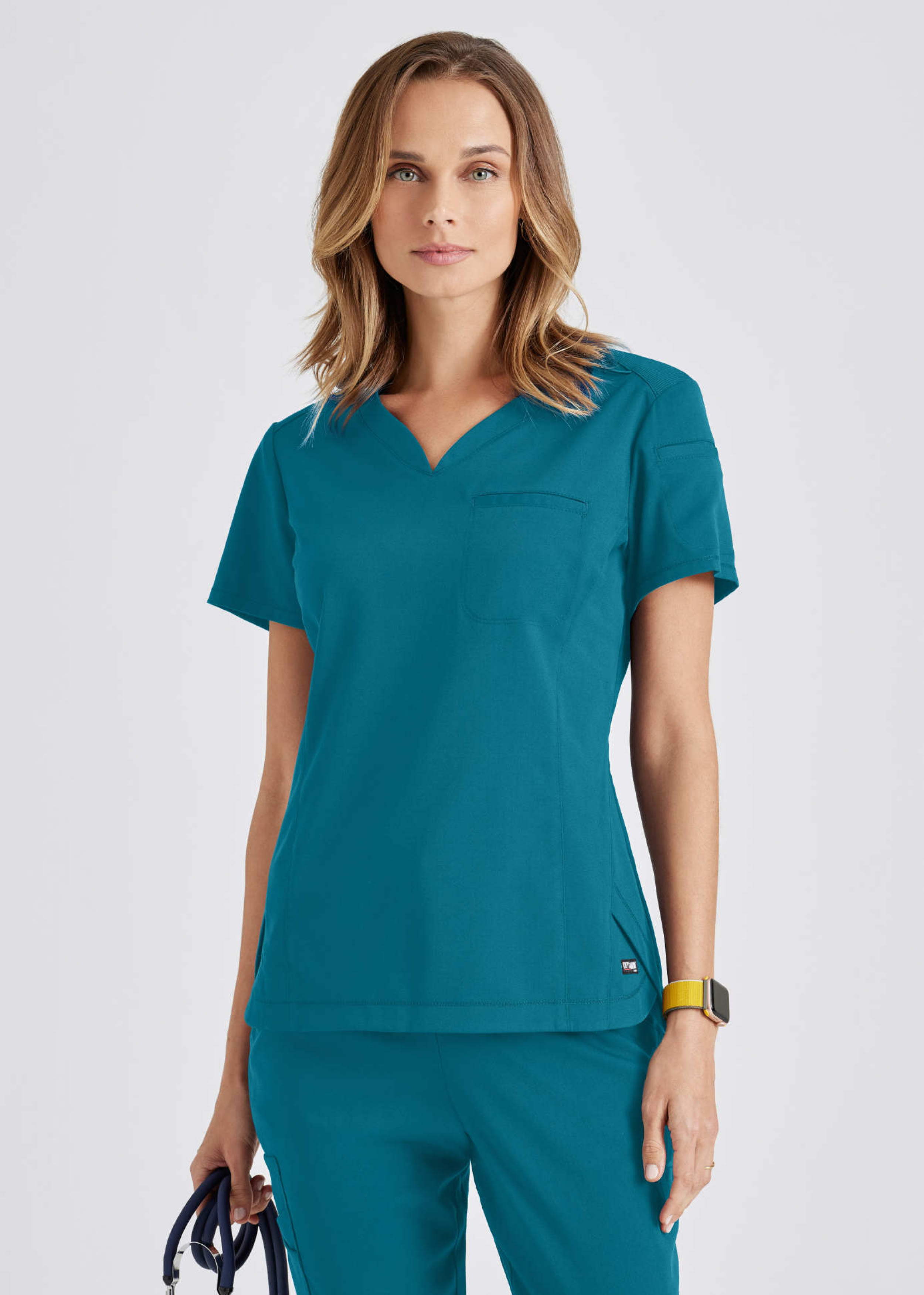 Grey's Anatomy Spandex Stretch Chest Pocket Scrub Top Scrubs & Beyond