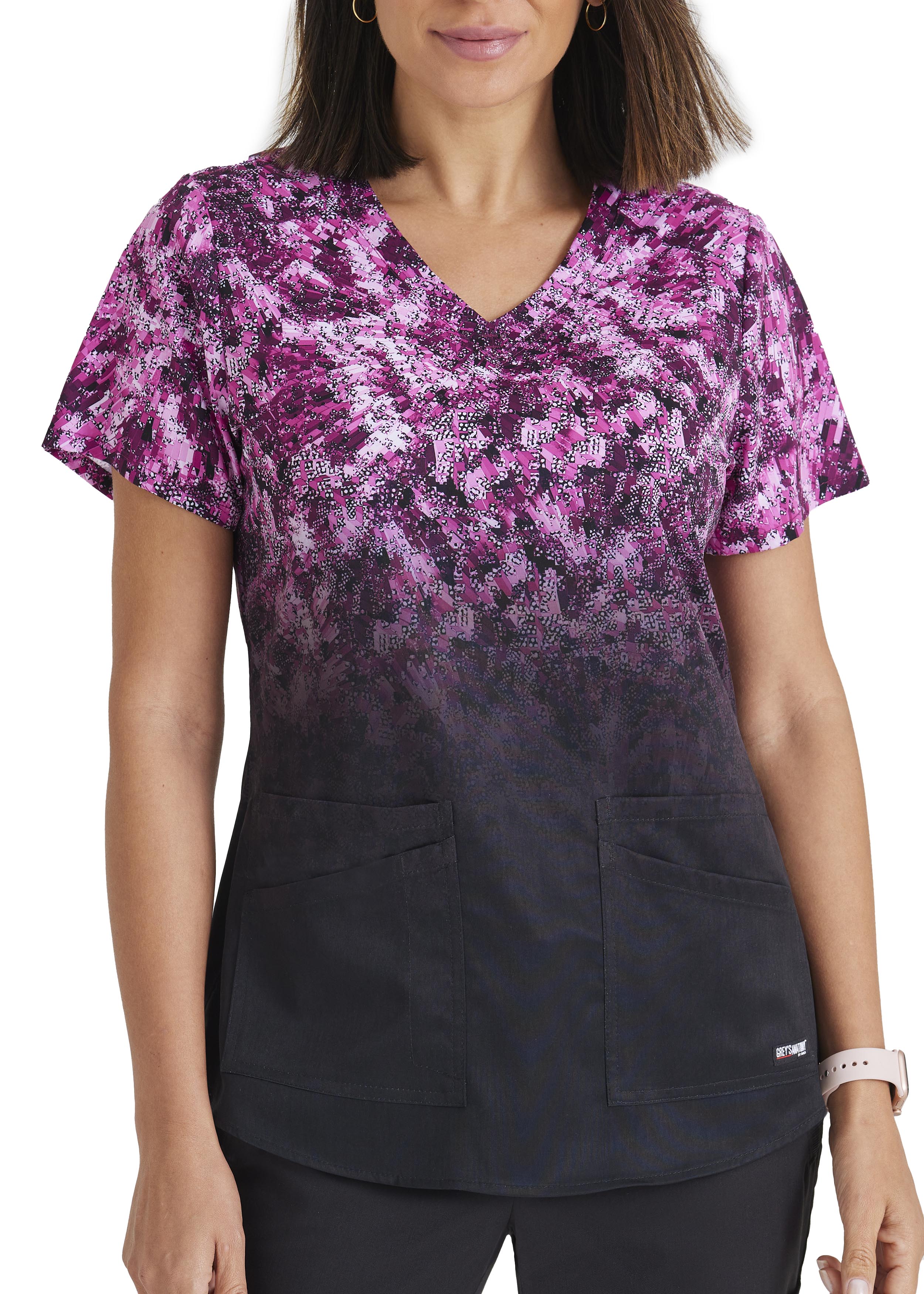 Greys Anatomy Casey 4 Pocket VNeck Mosaic Harmony VNeck Print Top
