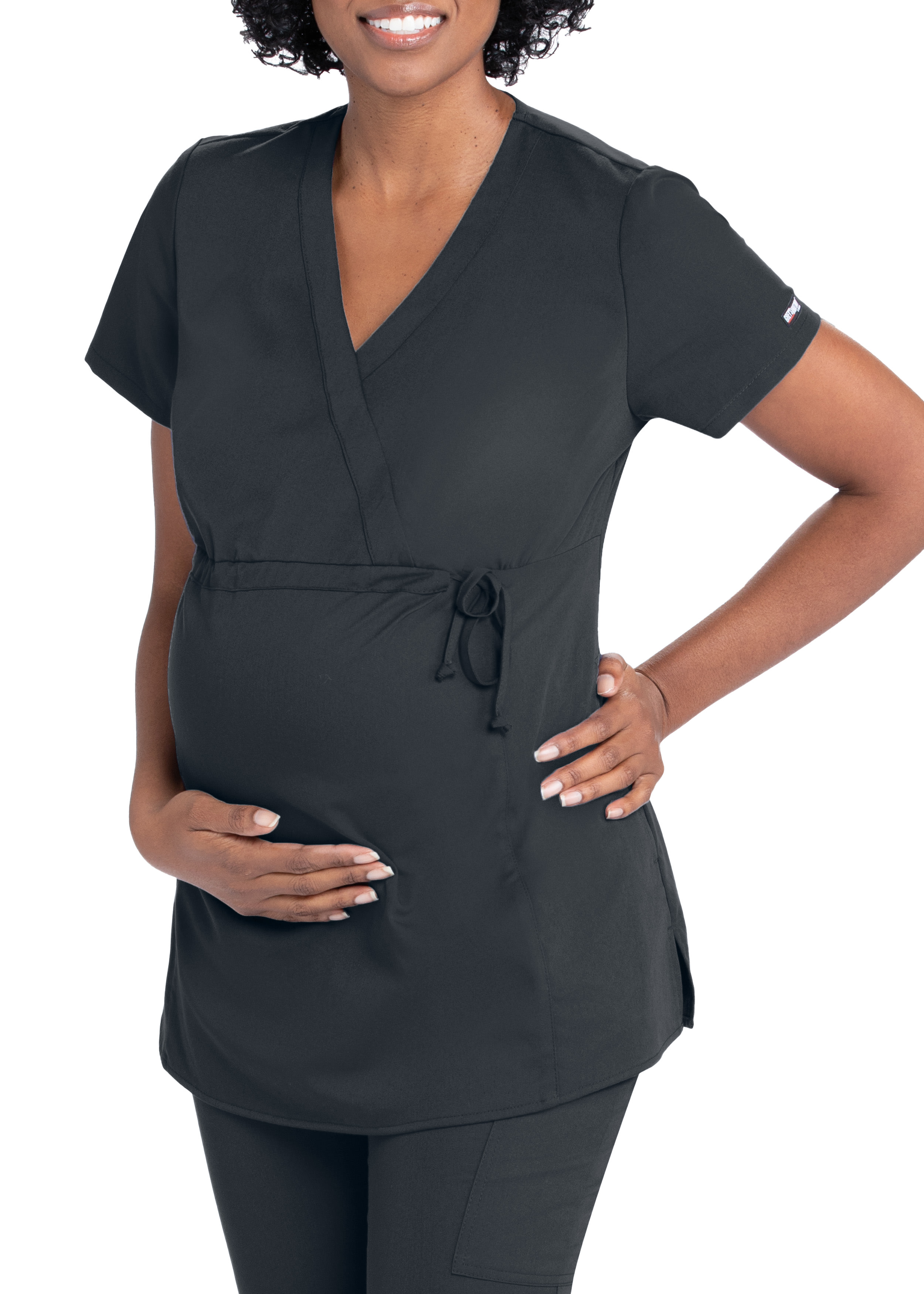 Grey's Anatomy Spandex Stretch Mock Wrap Scrub Top - S - Steel Gray