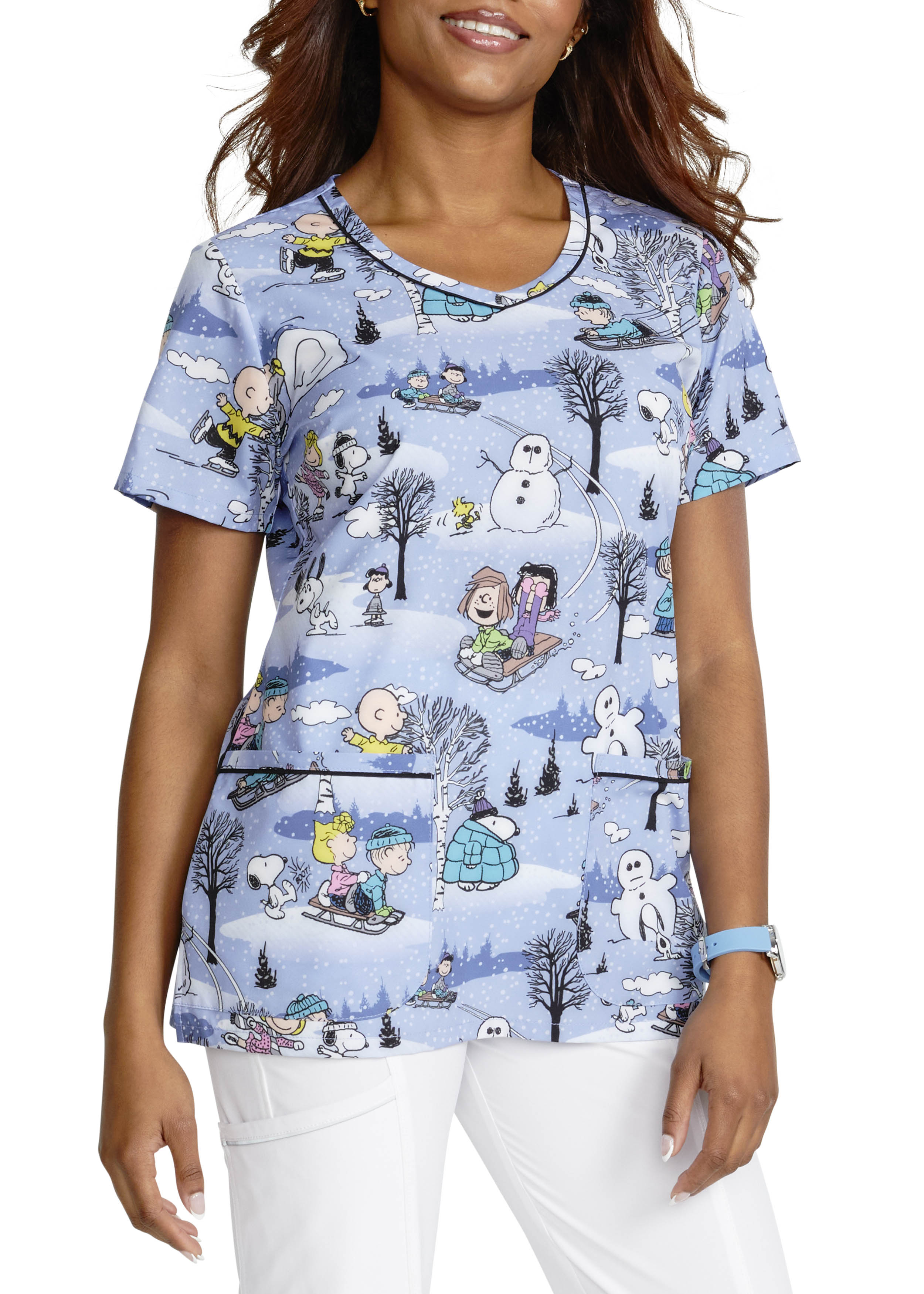 Women's Skate Date Print Scrub Top