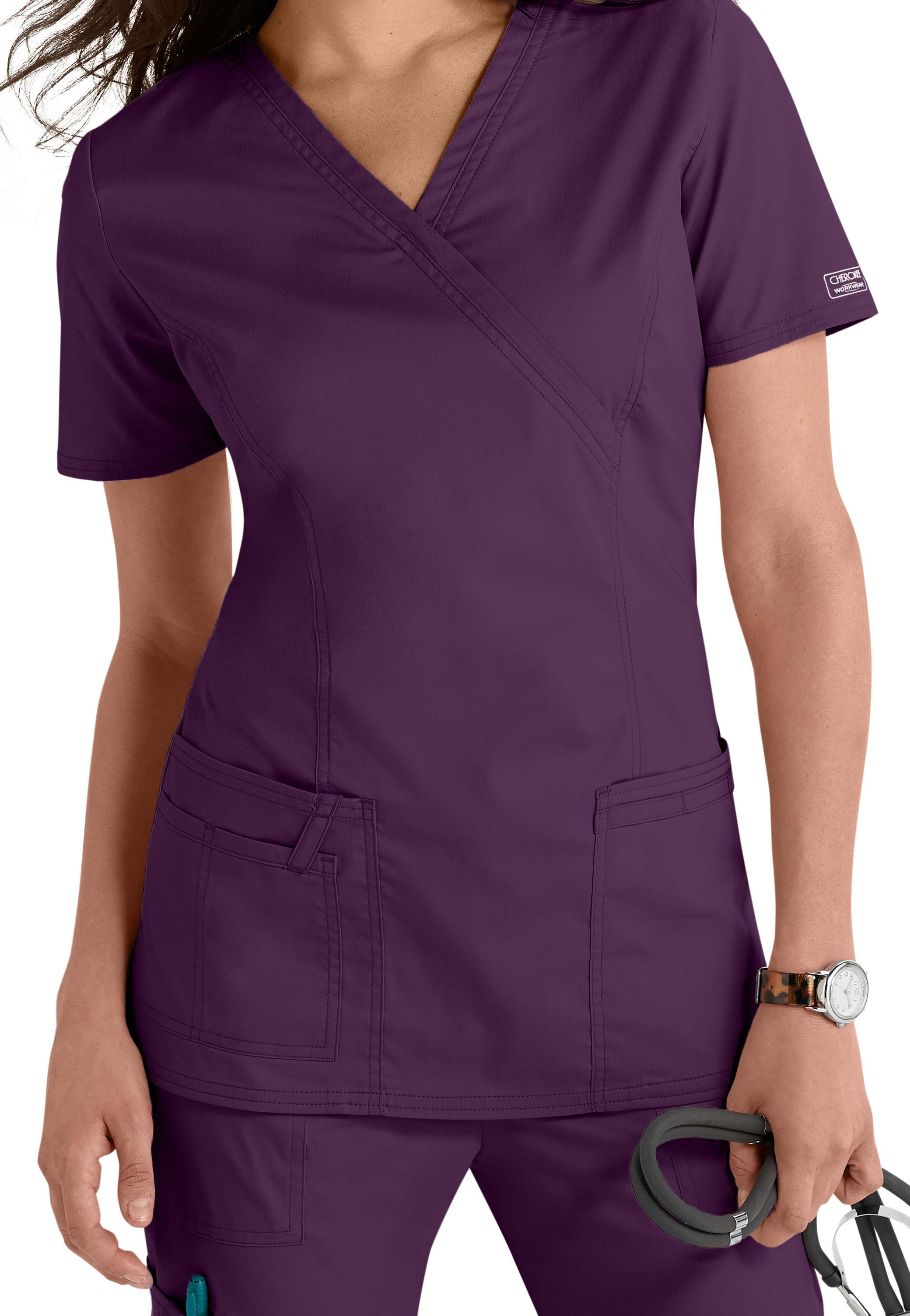 Cherokee Workwear Core Stretch Mock Wrap Scrub Top