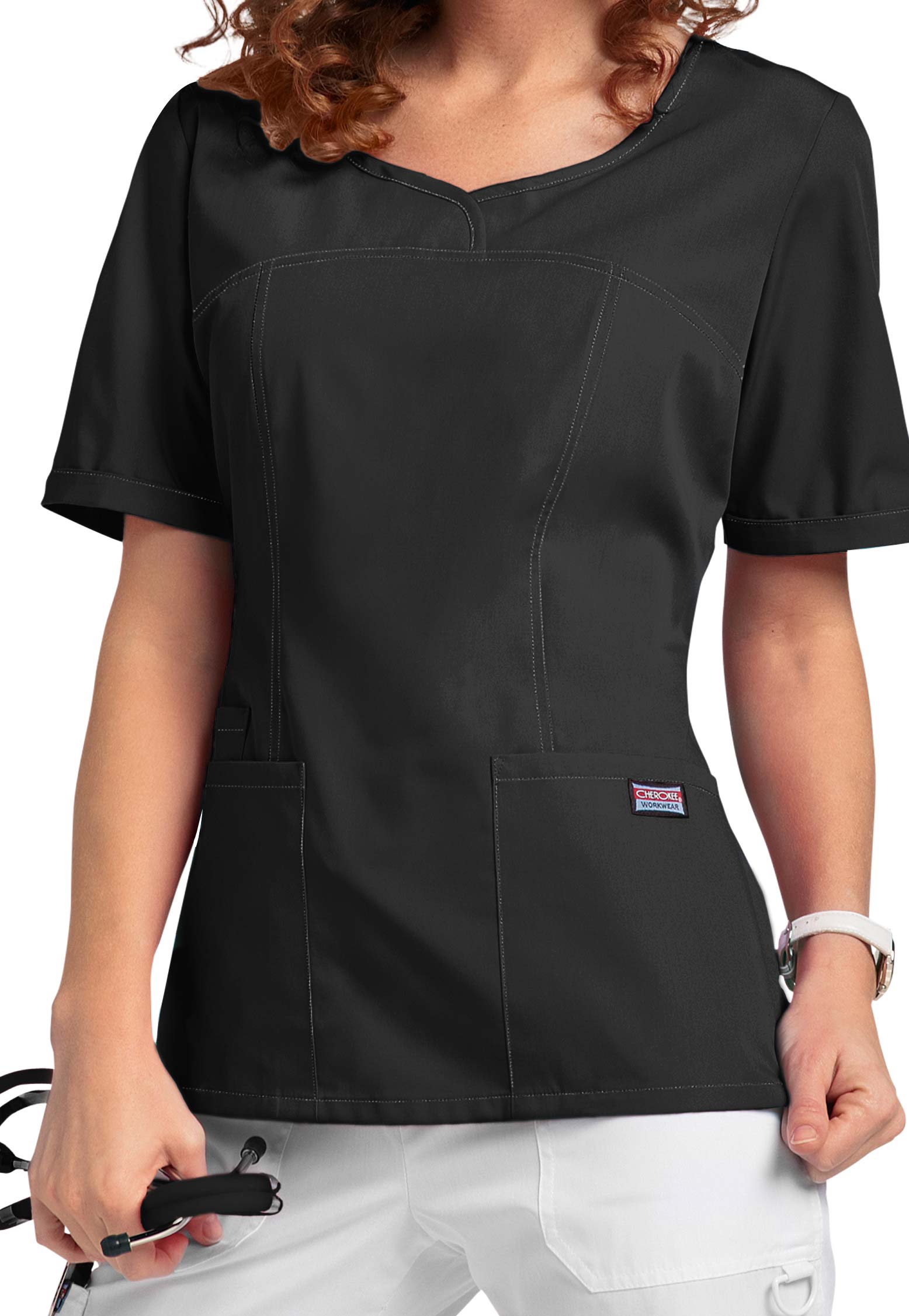 Cherokee Workwear Curved V-Neck Scrub Top