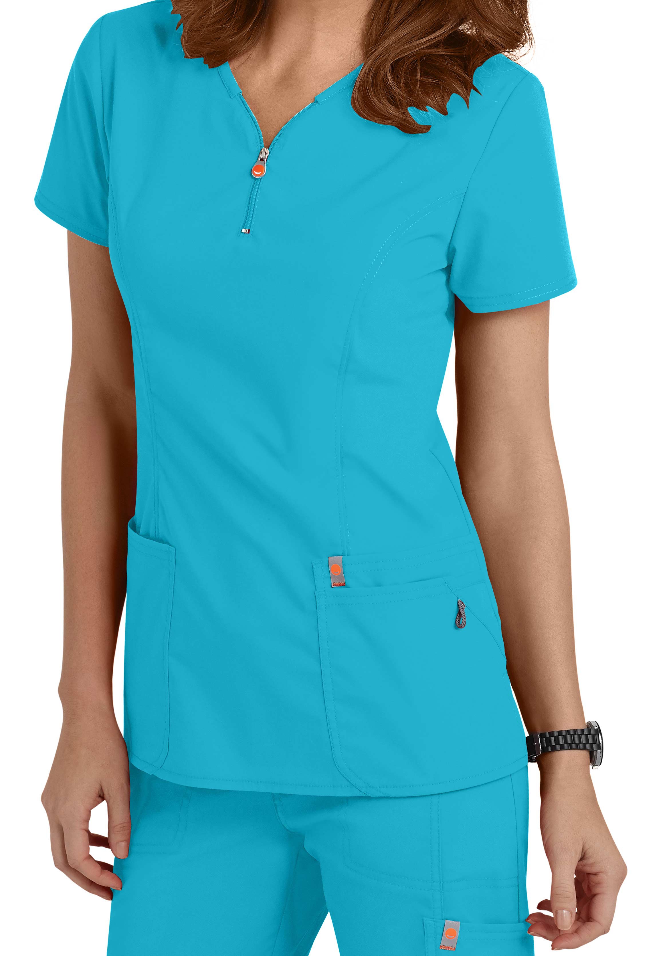 Code Happy Bliss Zipper V-Neck Scrub Top With Certainty