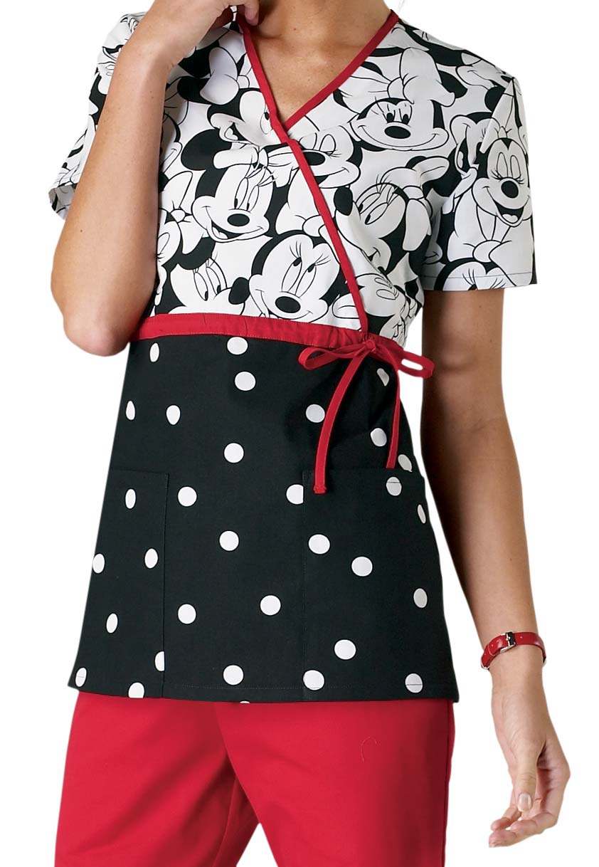 Cherokee Tooniforms Miss Minnie Mouse Empire Waist Mock Wrap Print Scrub Top