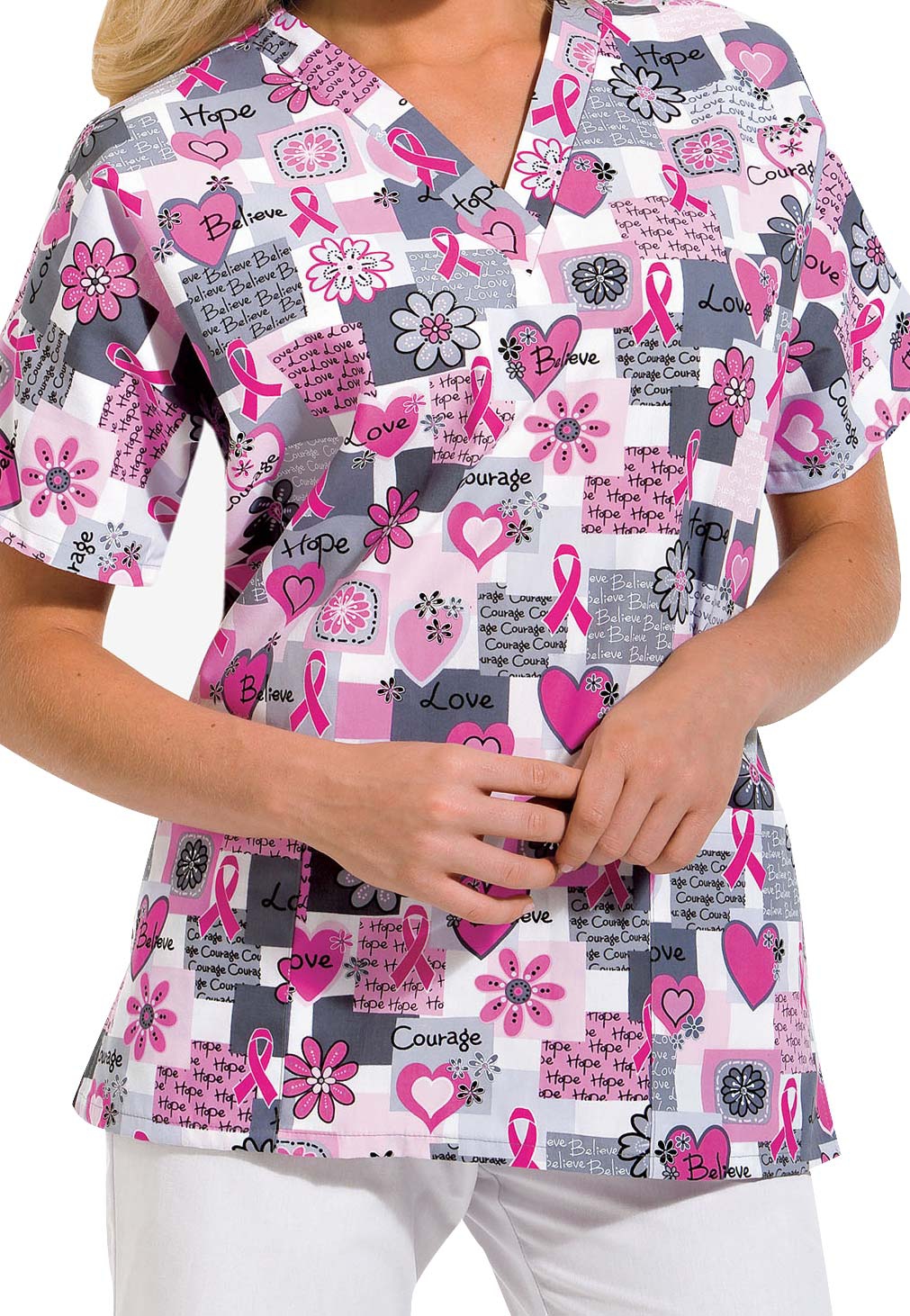 Cherokee Scrub HQ Words of Love V-Neck Print Scrub Top