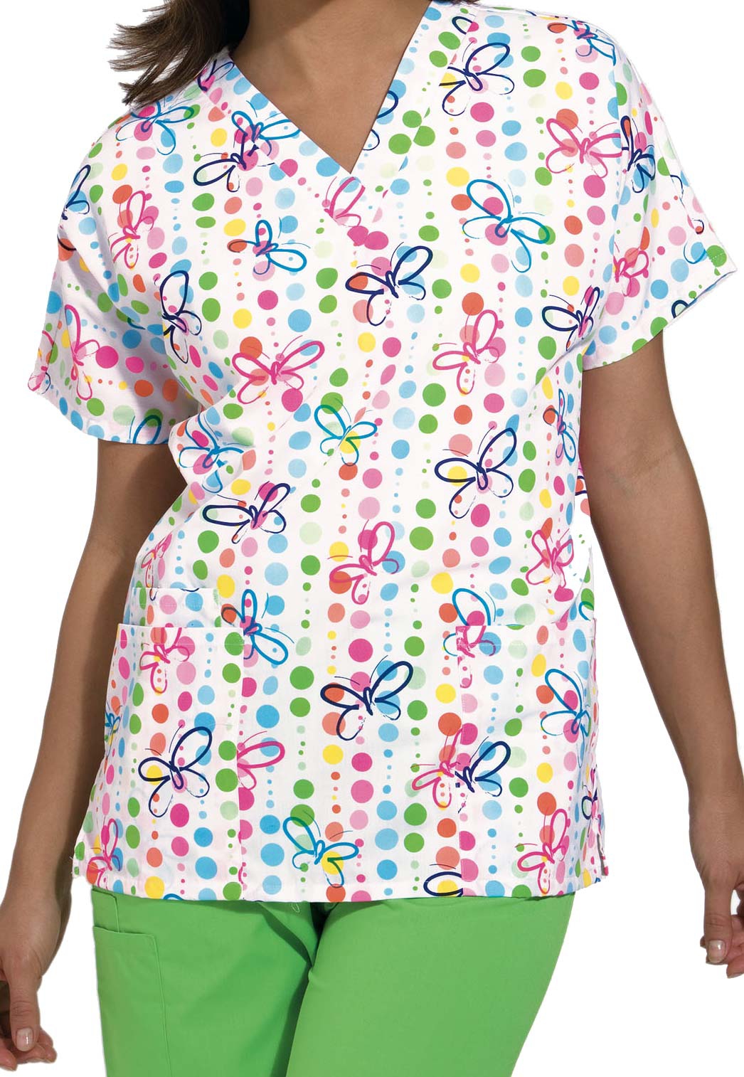 Cherokee Scrub HQ Butterfly Dots Print V-Neck Scrub Top