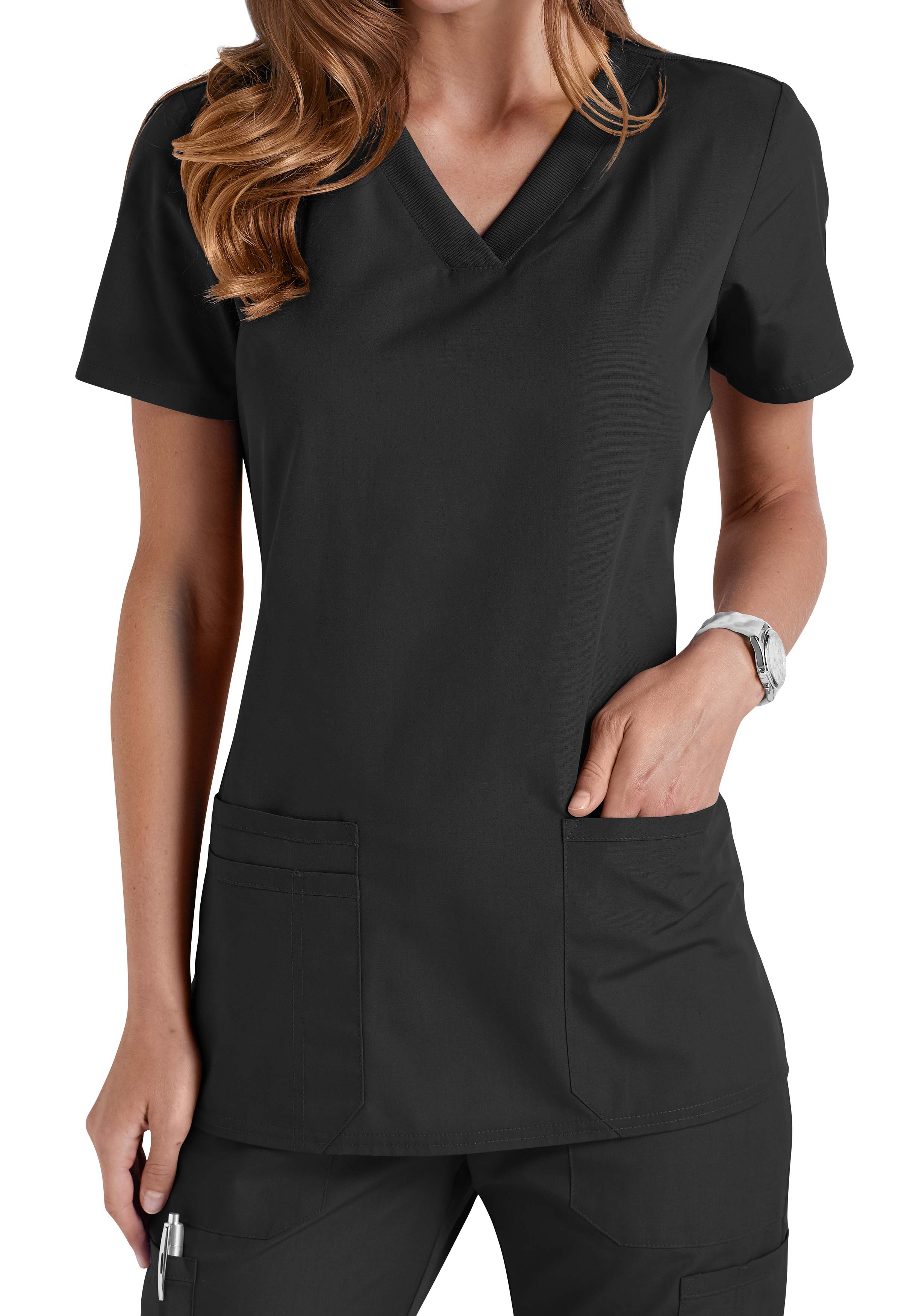 Cherokee Workwear Knit Panel V-Neck Scrub Top