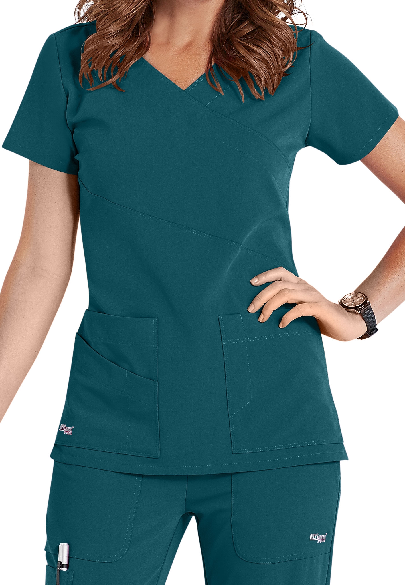 Grey's Anatomy Signature 3 Pocket Wrap Detail Scrub Top