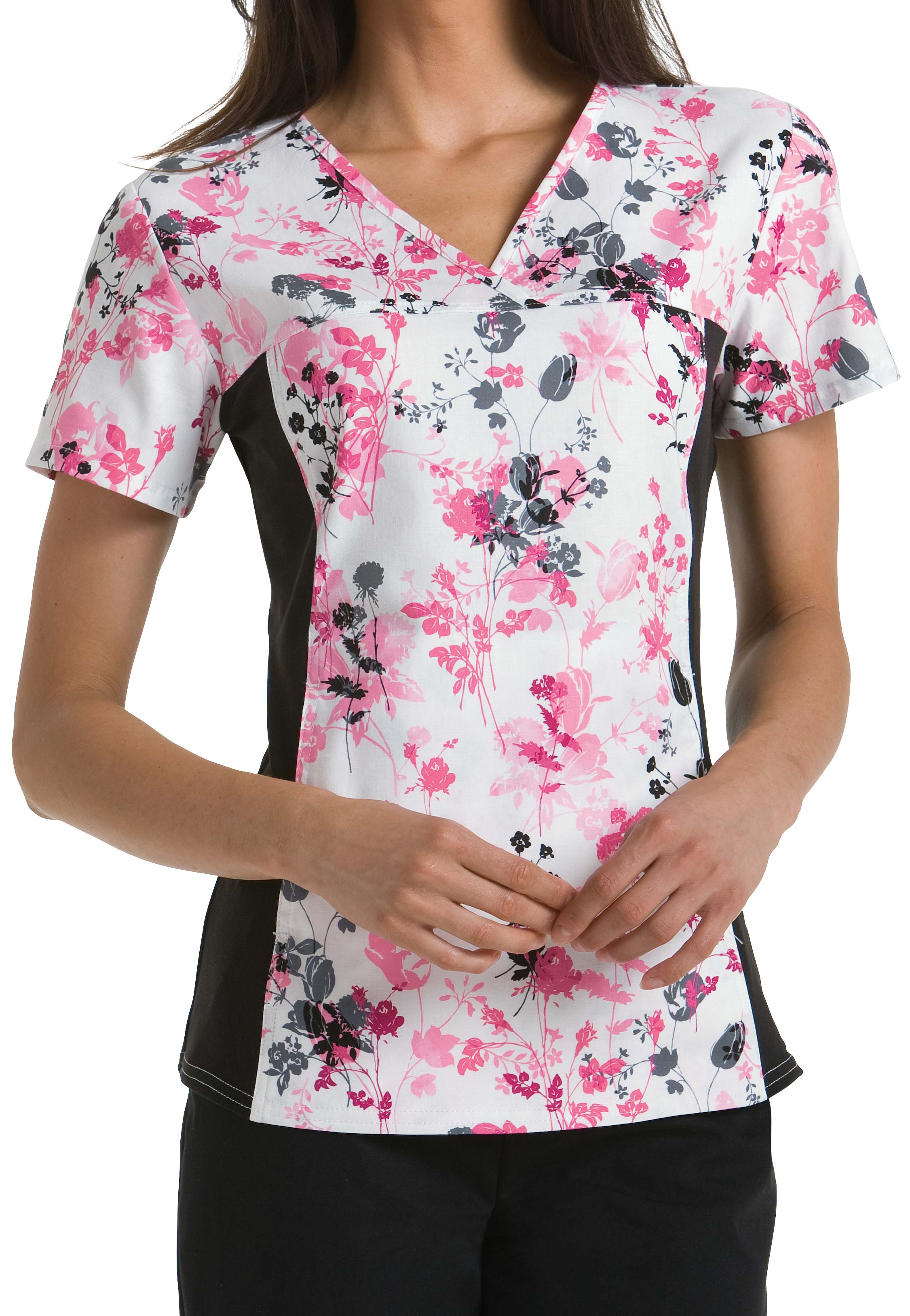 Cherokee Flexibles Yorkshire Garden V-Neck Print Scrub Top