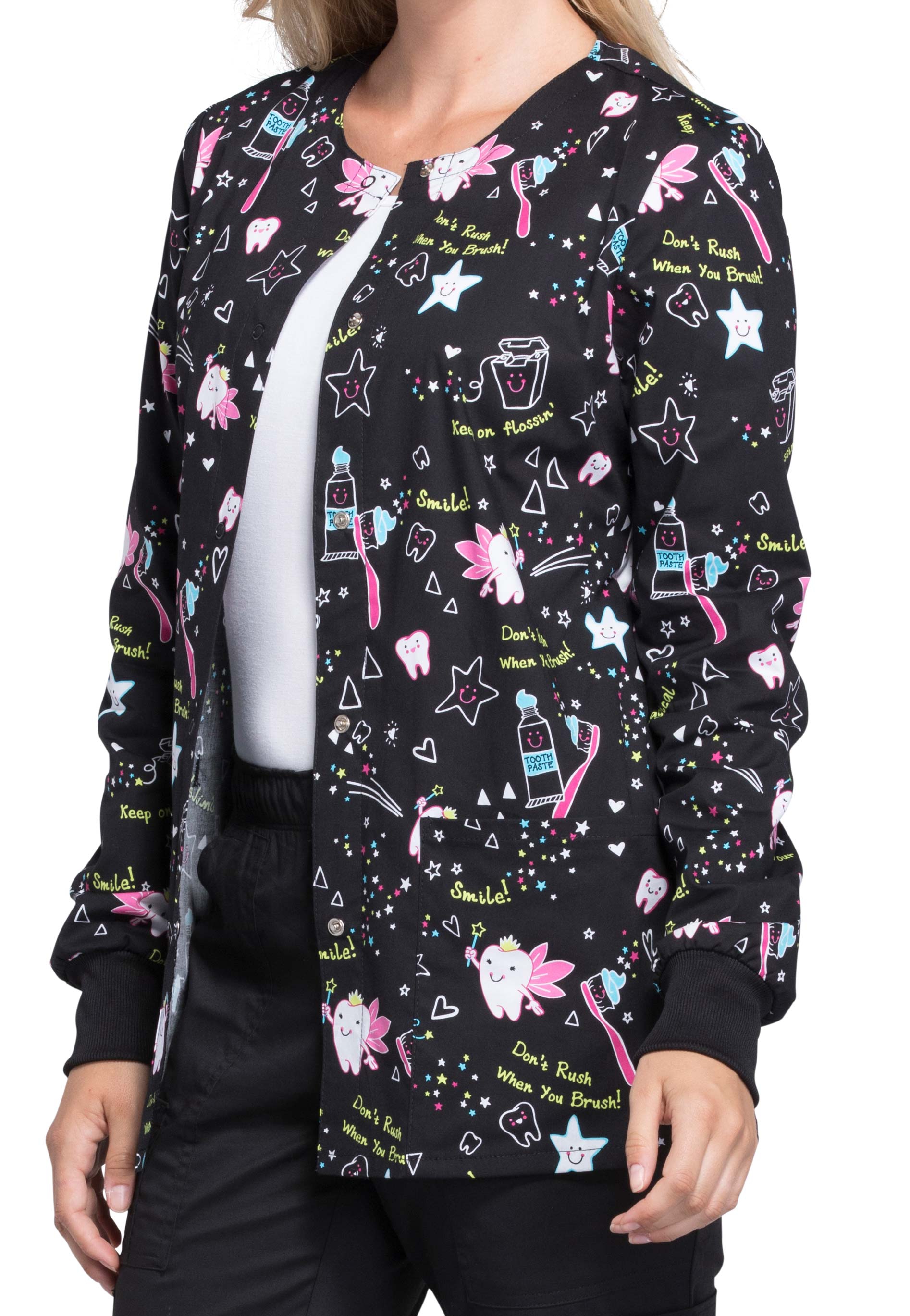 Cherokee Tooth Fairy Magic Print Scrub Jackets