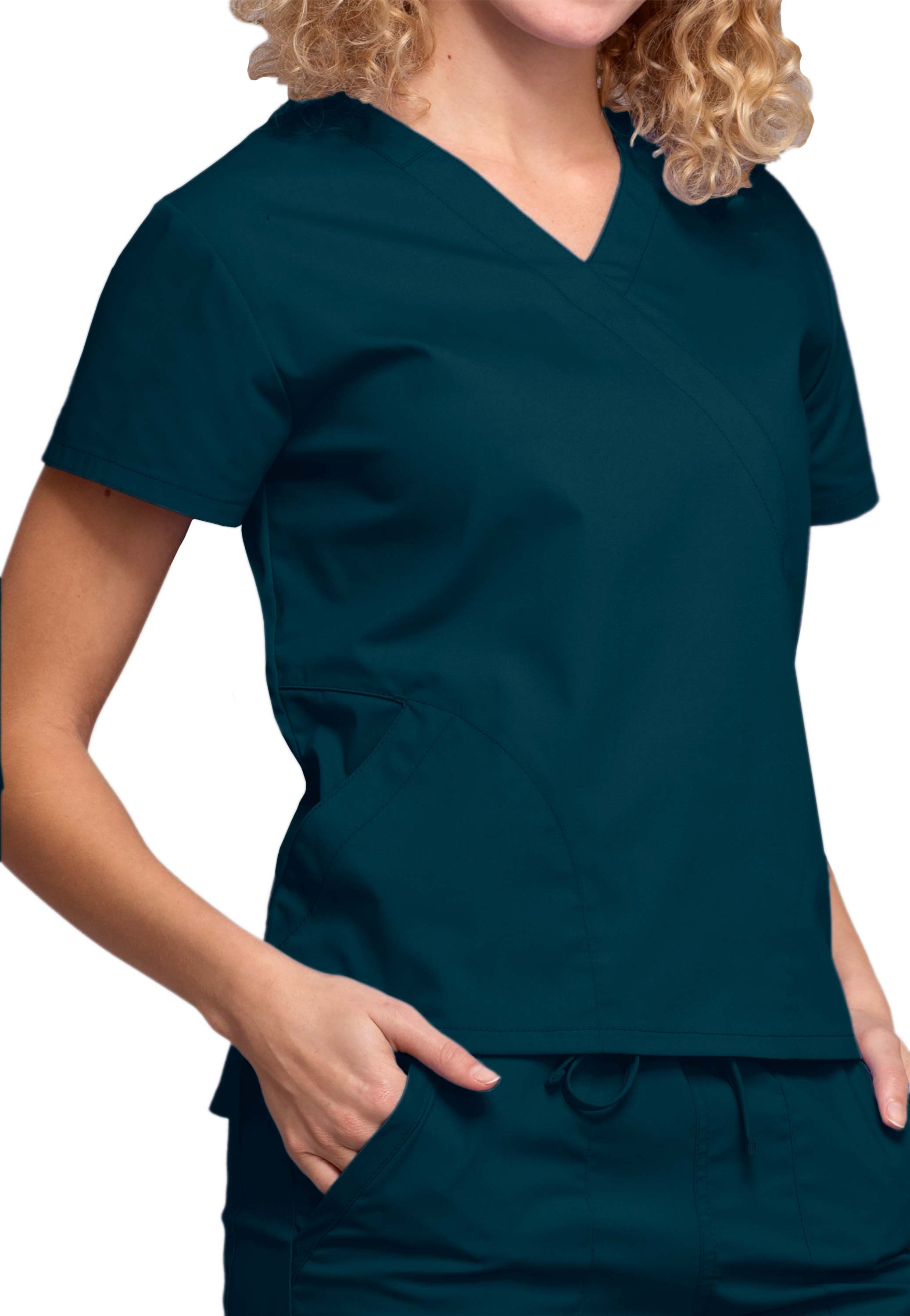 Cherokee Workwear Professionals Mock Wrap Scrub Top With Hidden Pockets