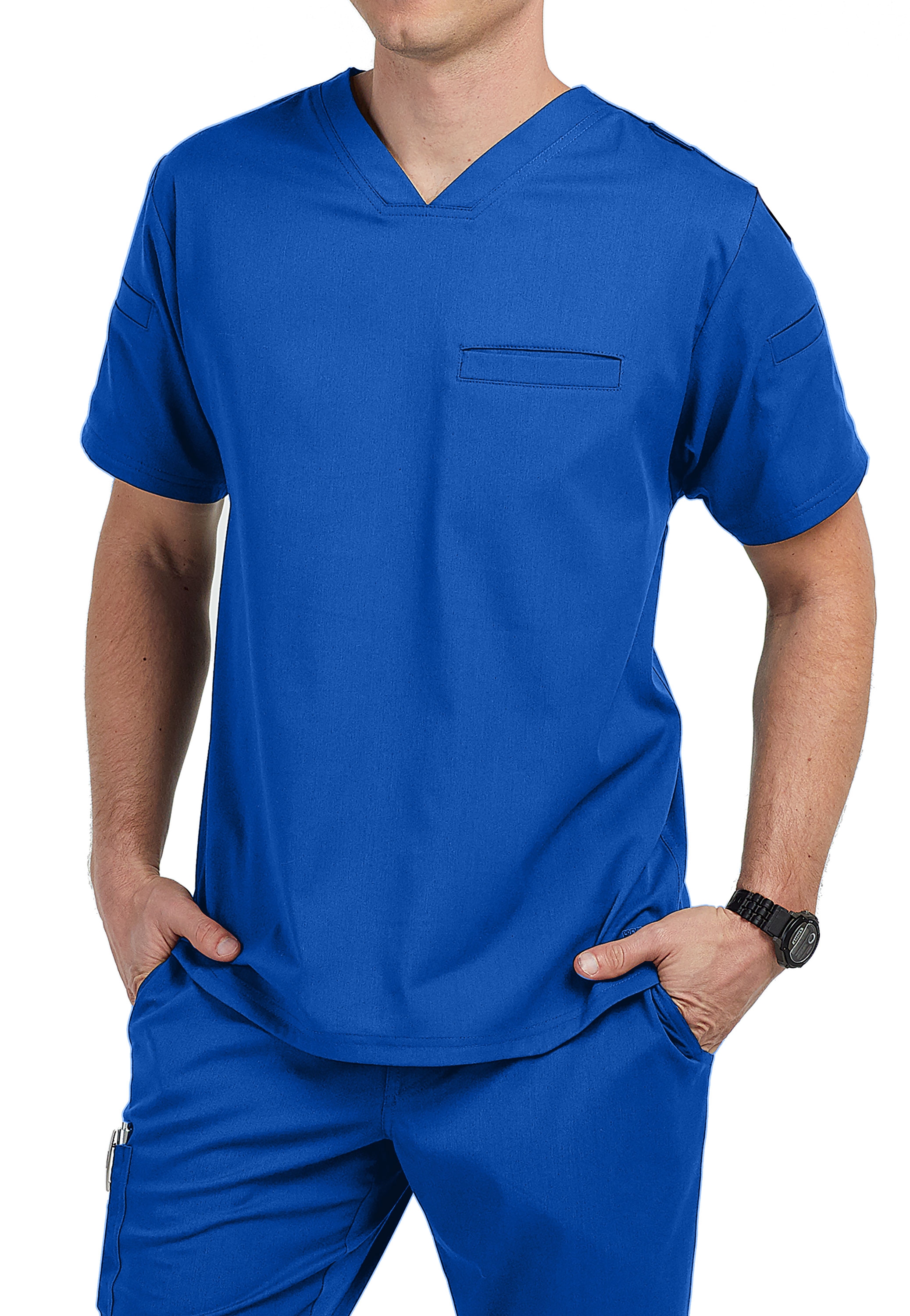 Grey's Anatomy Spandex Stretch Men's Wesley 3 Pocket V-Neck Scrub Top