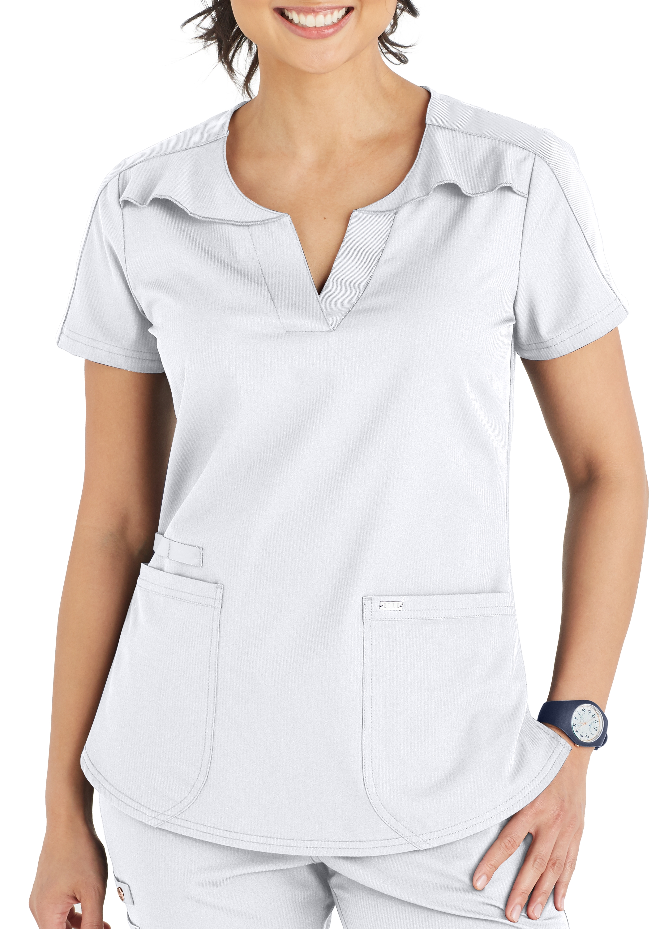 ELLE Libre Comma L'Air Flutter Shoulder V-Neck Scrub Top