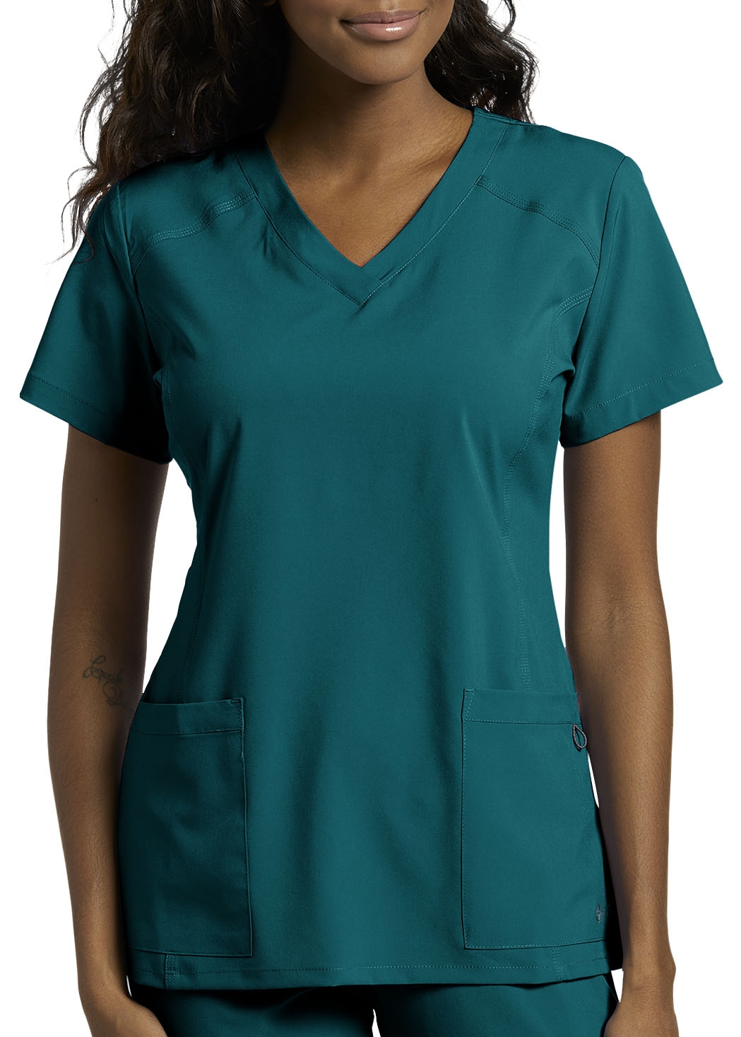 White Cross Fit 2 Pocket V-Neck Scrub Top