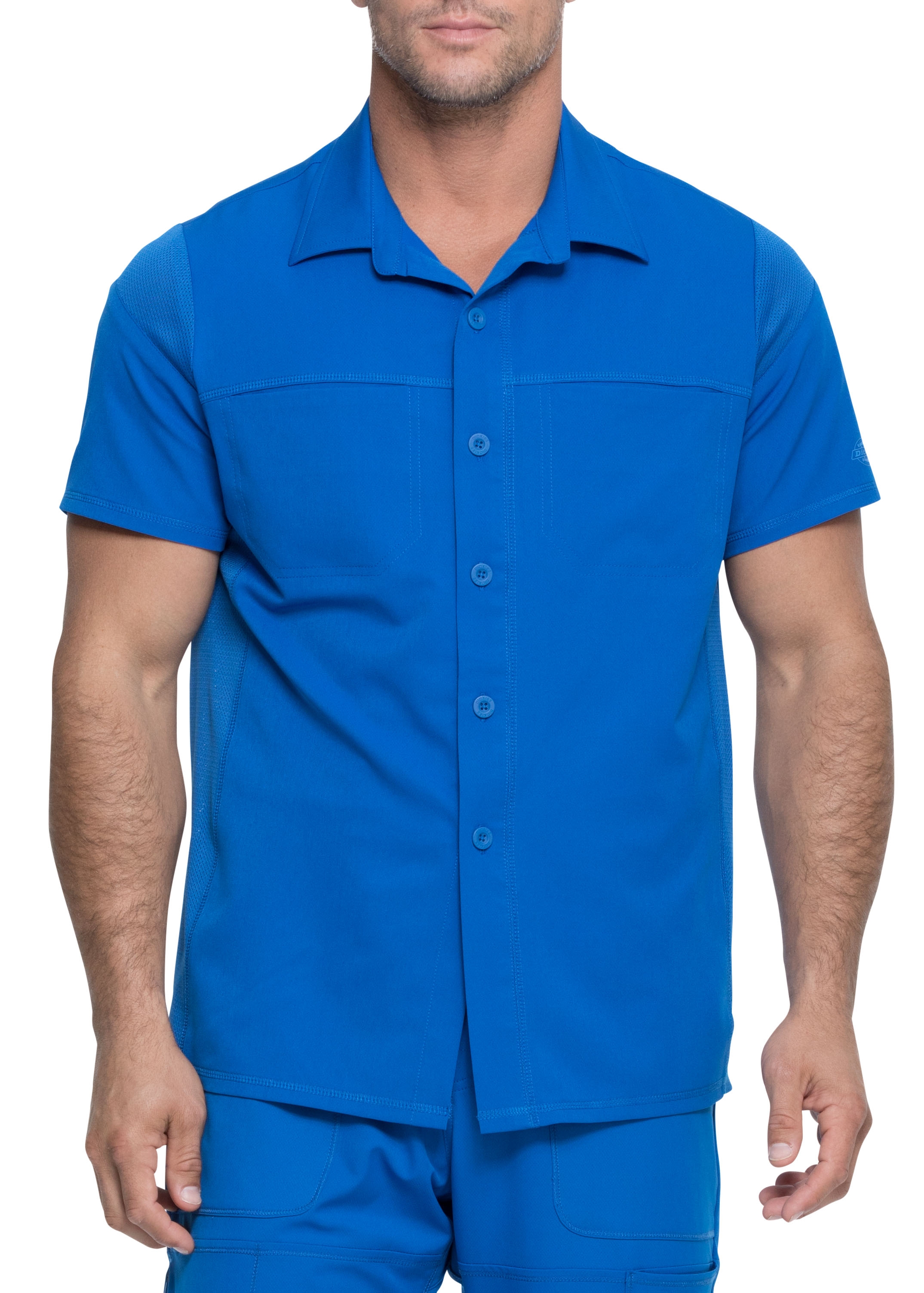 Dickies Dynamix Button Front Mesh Side Panel Men's Scrub Top