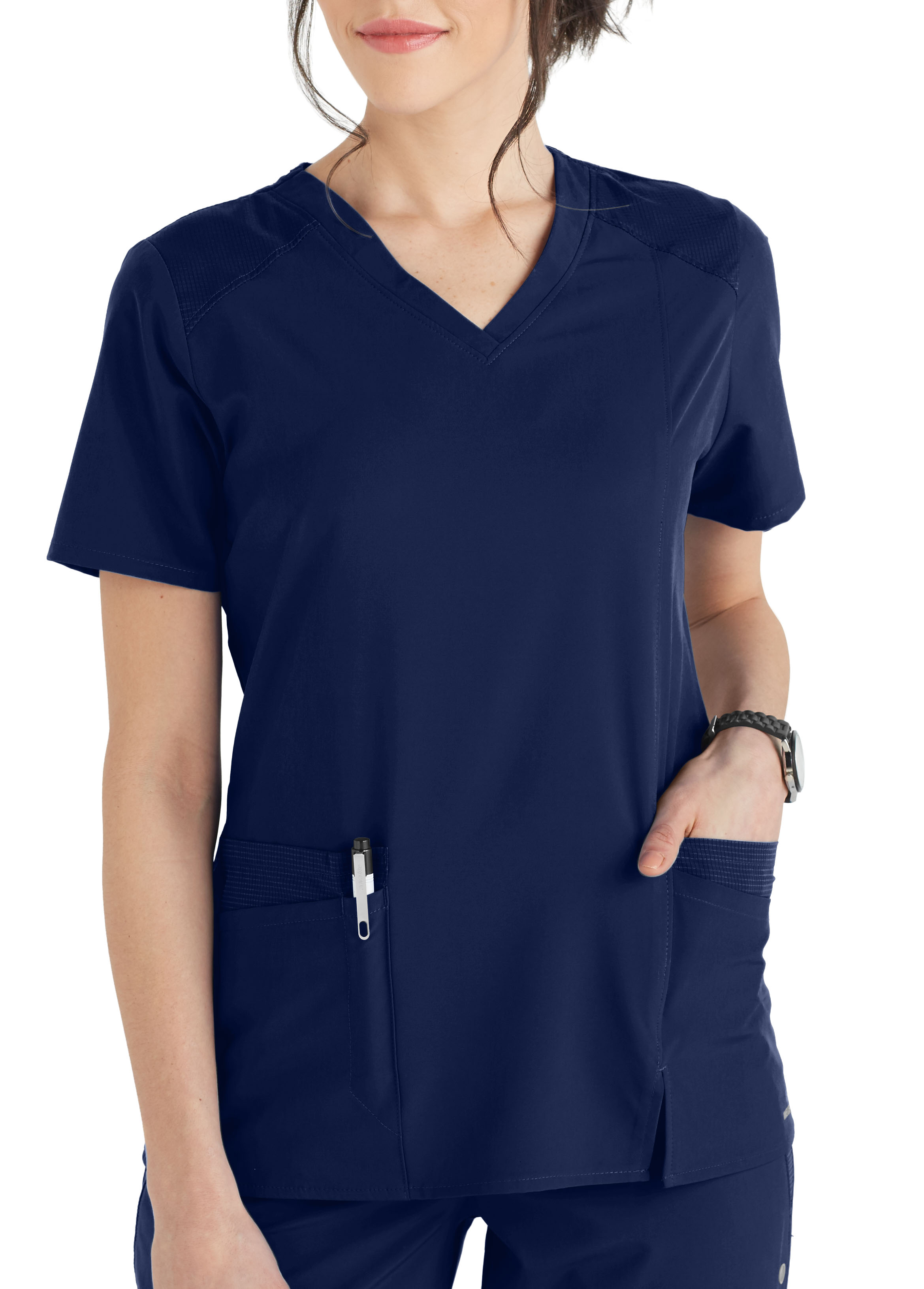 Barco One Wellness 4 Pocket V-Neck Contrast Panel Scrub Top