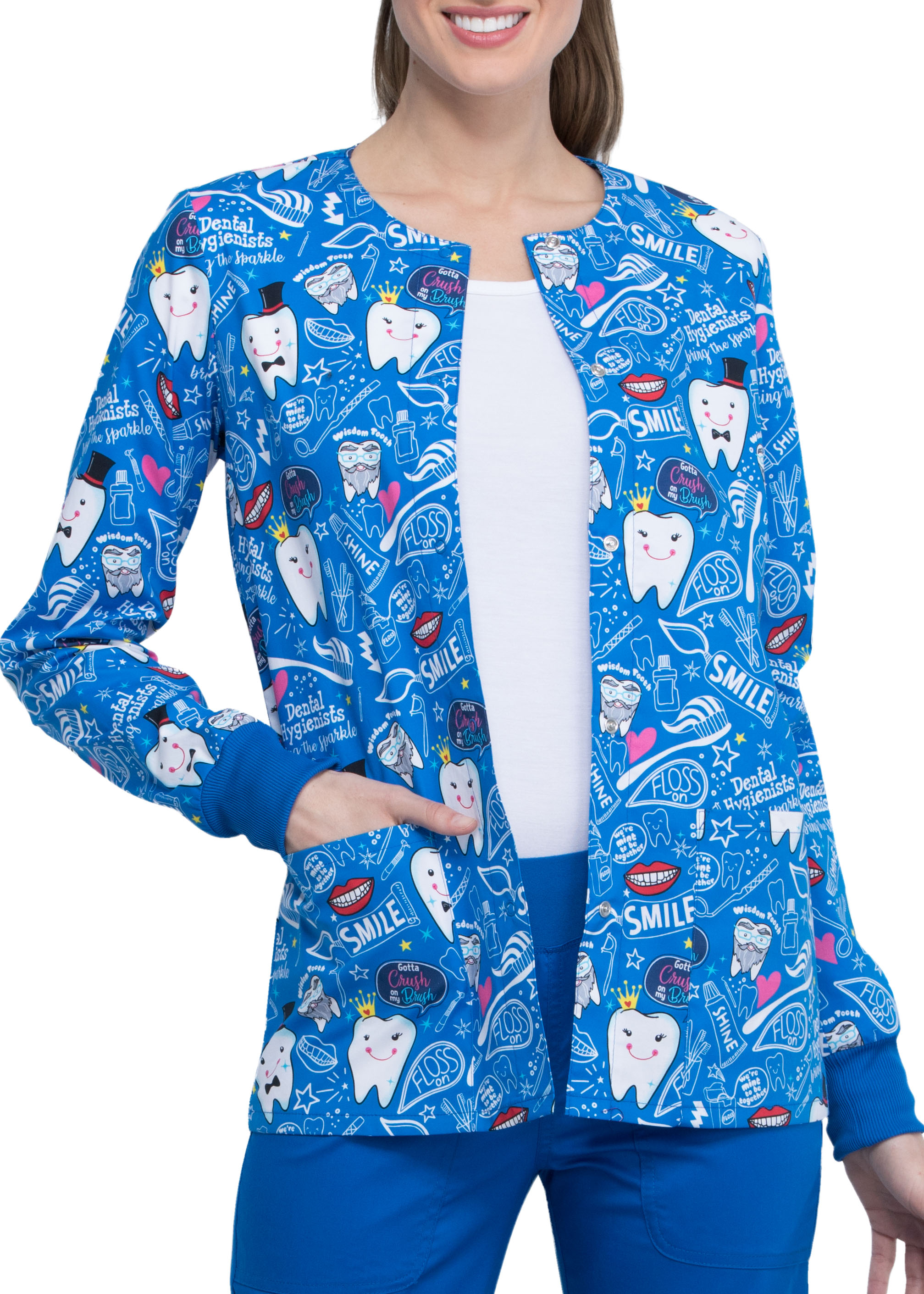 Cherokee Bring The Sparkle Print Scrub Jacket