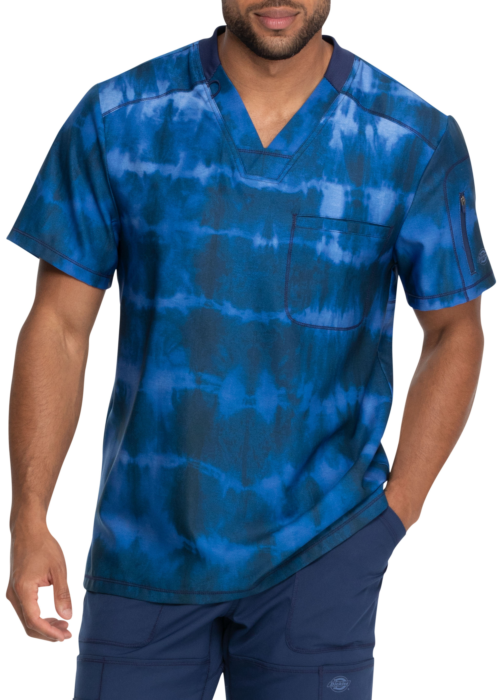 Dickies Dynamix Tye Dye Stripes Navy Men's Print Scrub Top