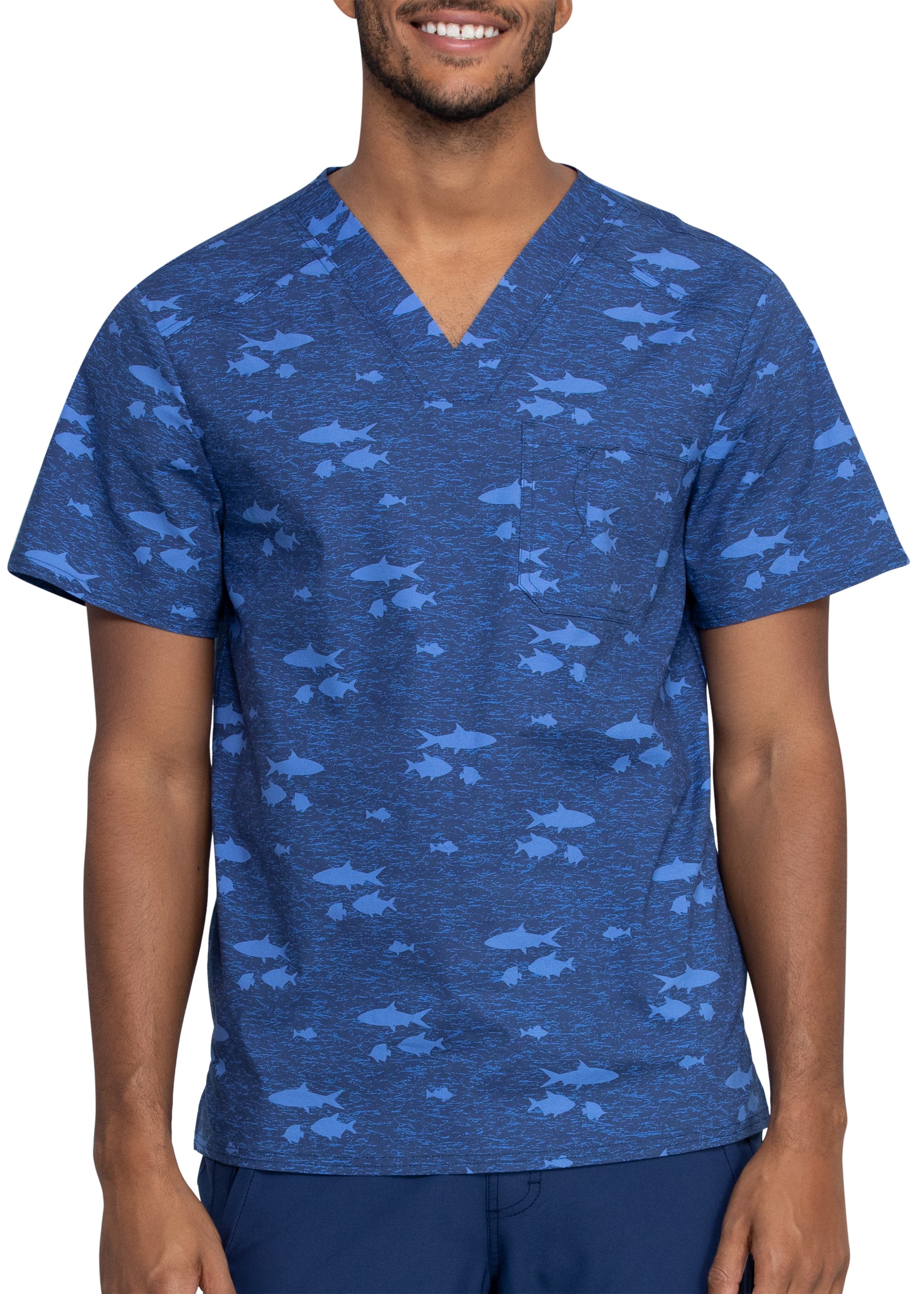 Cherokee Men's Stay In School V-Neck Print Scrub Top