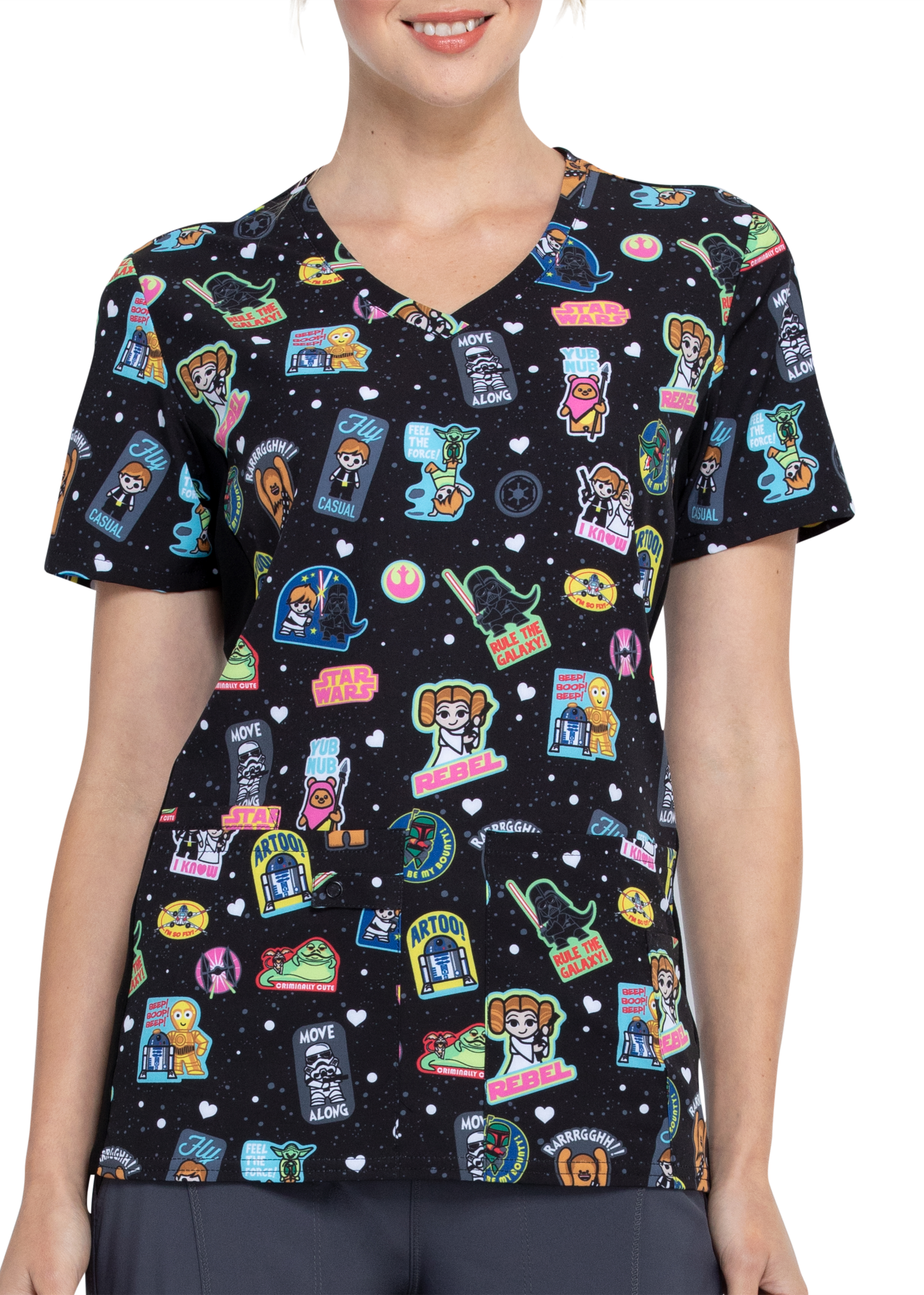 Cherokee Tooniforms Rule The Galaxy V-Neck Print Scrub Top