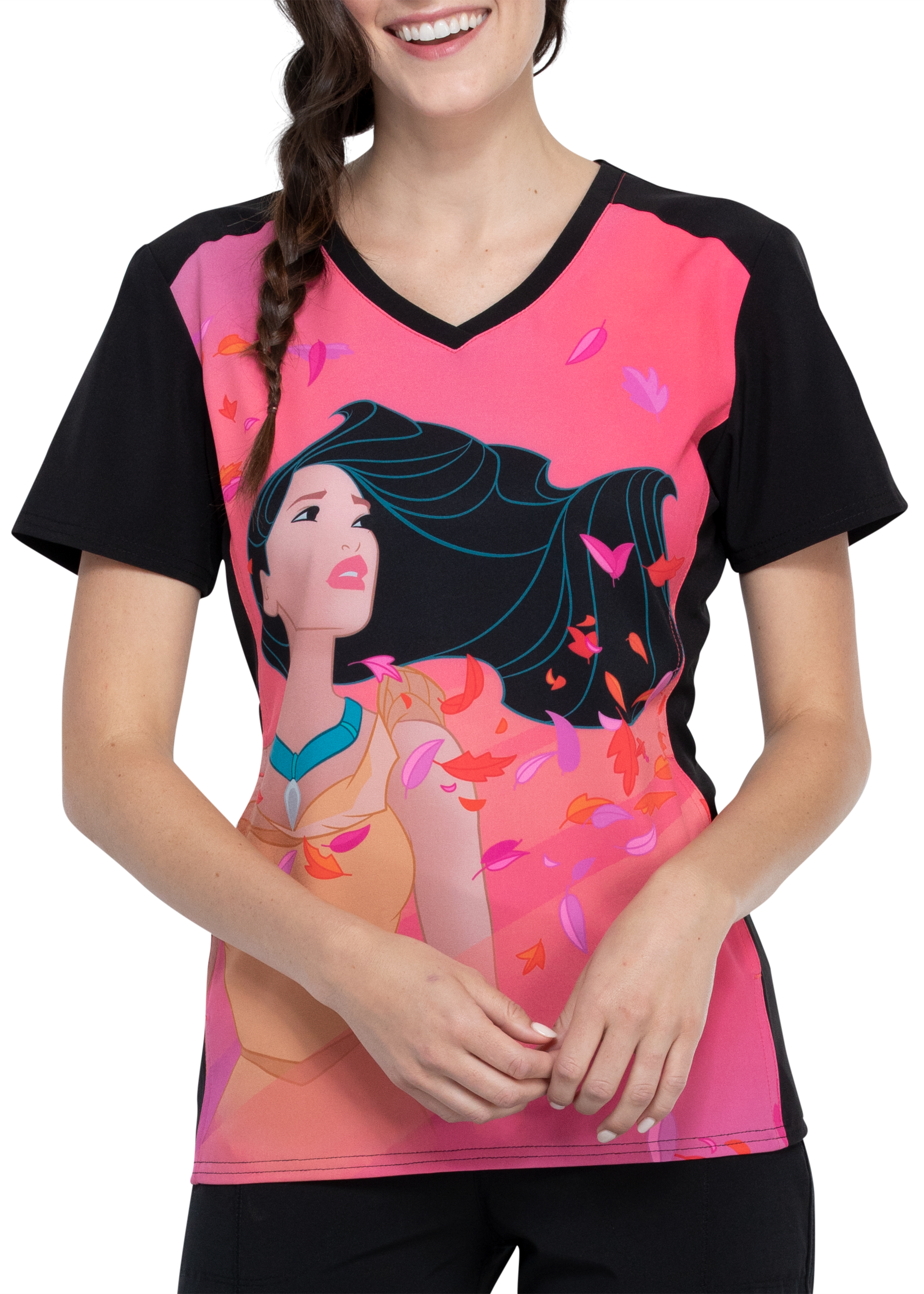 Cherokee Tooniforms Pocahontas V-Neck Print Scrub Top