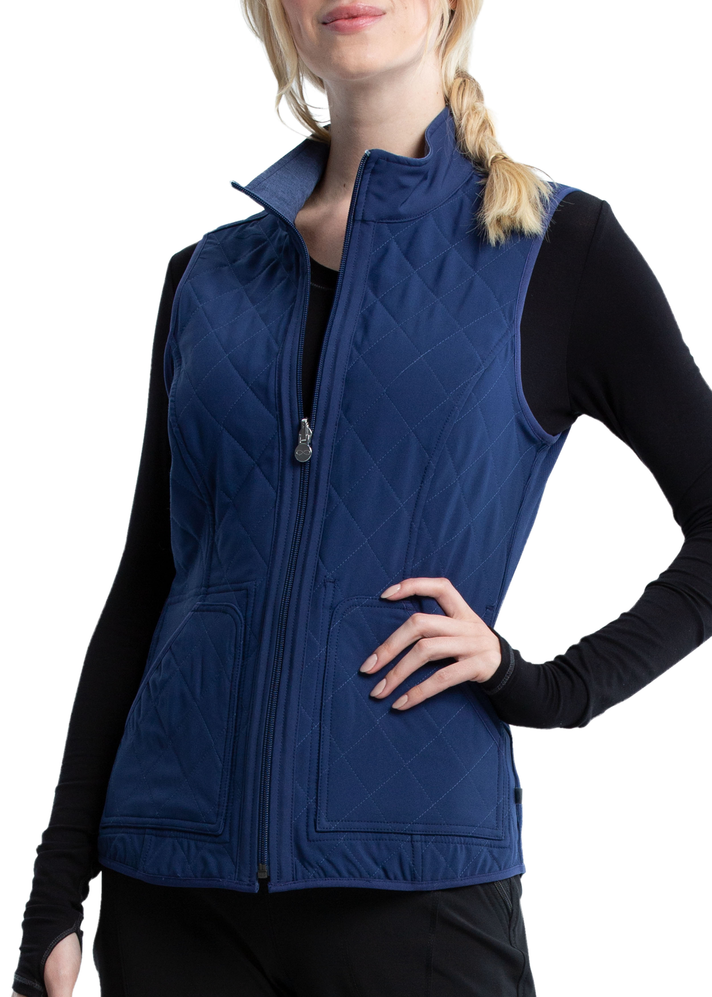 Infinity By Cherokee Mock Neck Reversible Quilted Scrub Vest