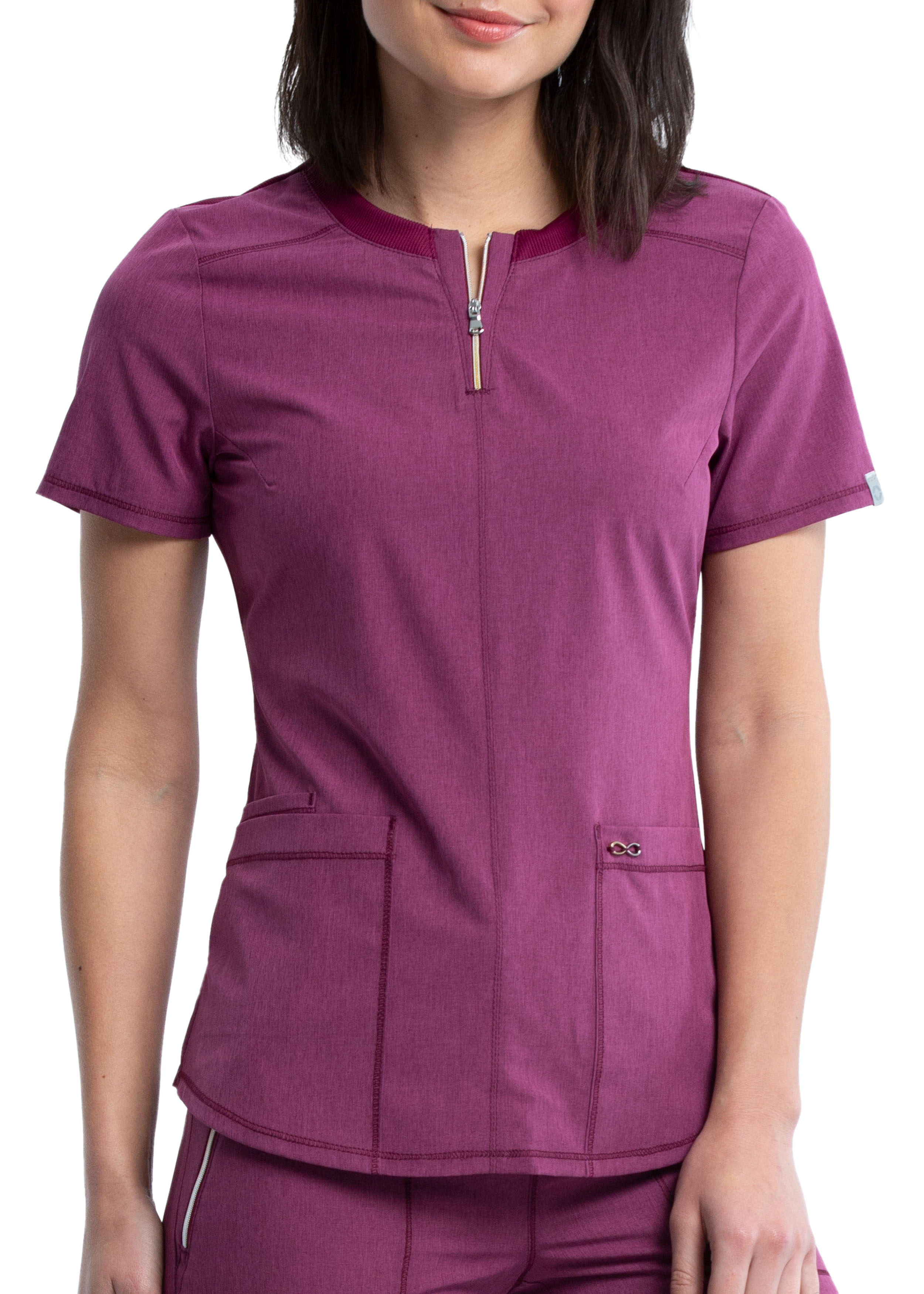 Infinity By Cherokee Limited Edition Mixed Metal Zip Front Scrub Top