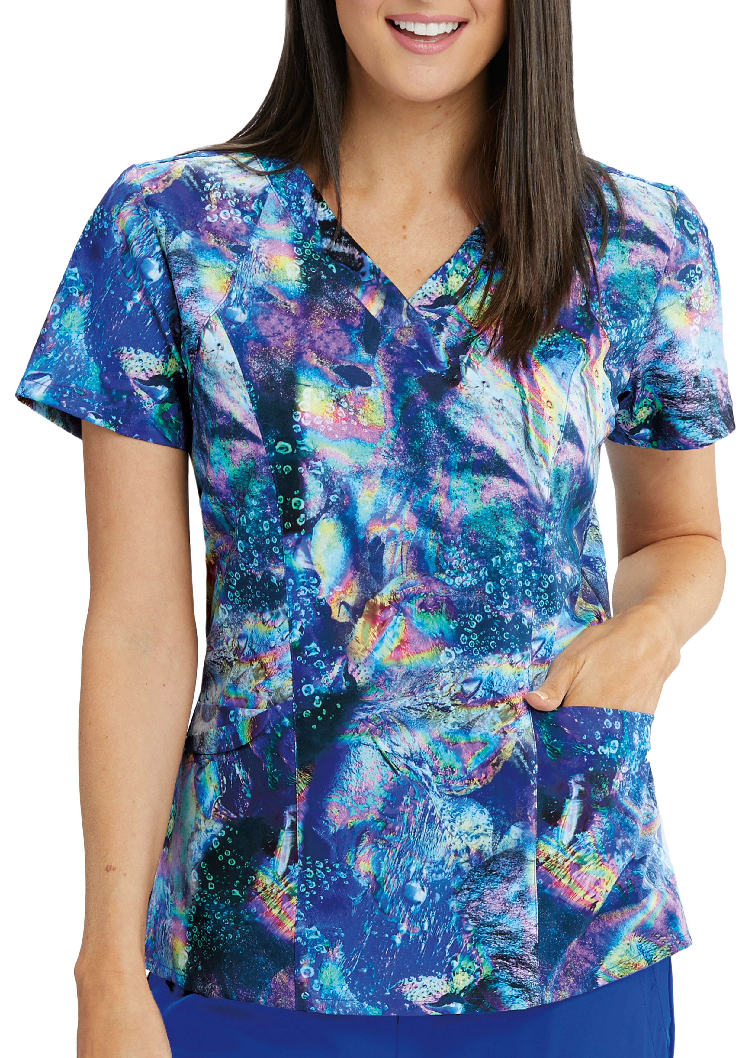 Barco One Radiant Rainbow V-Neck Print Scrub Top