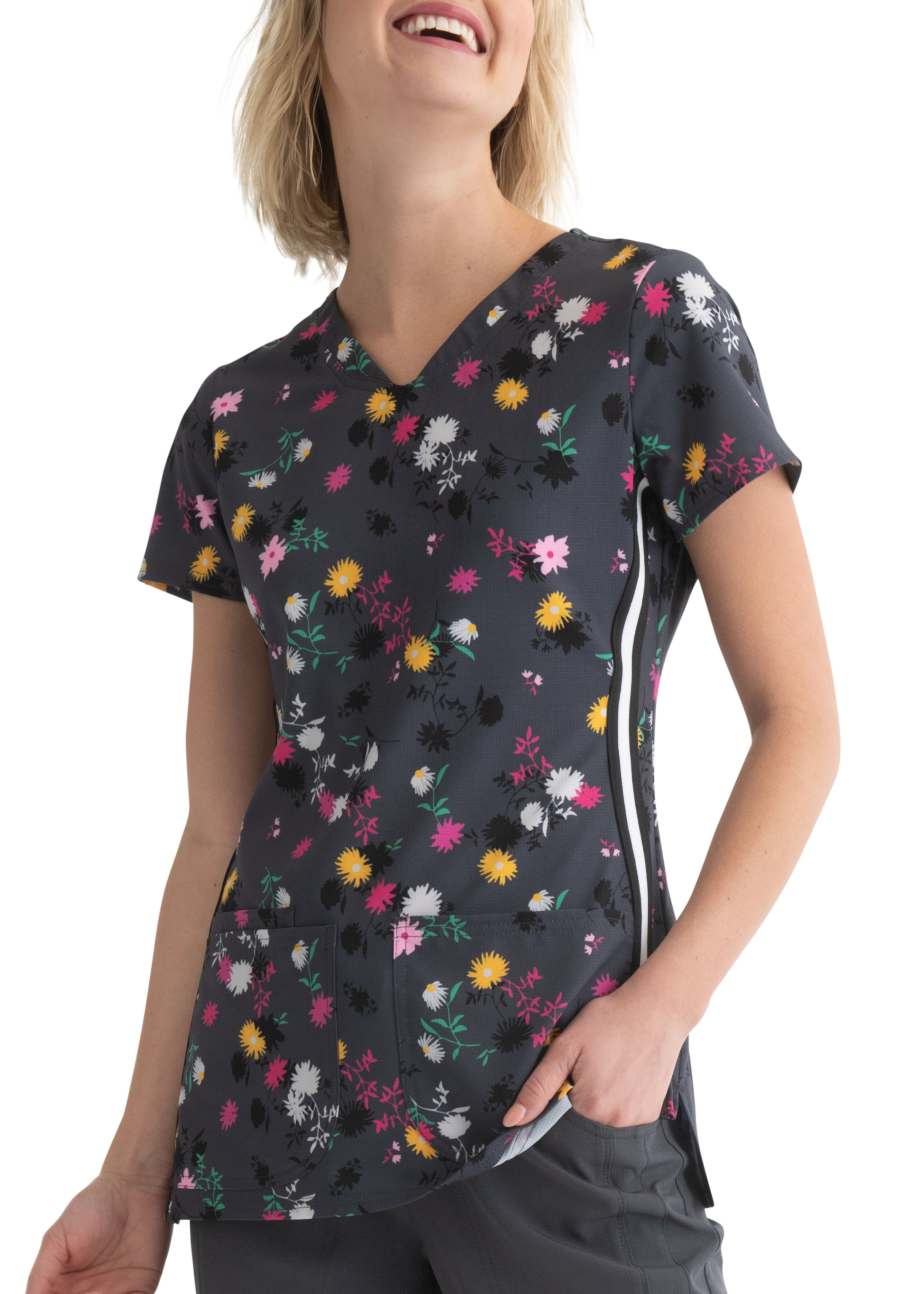 HeartSoul Driving Me Daisy Print Scrub Top