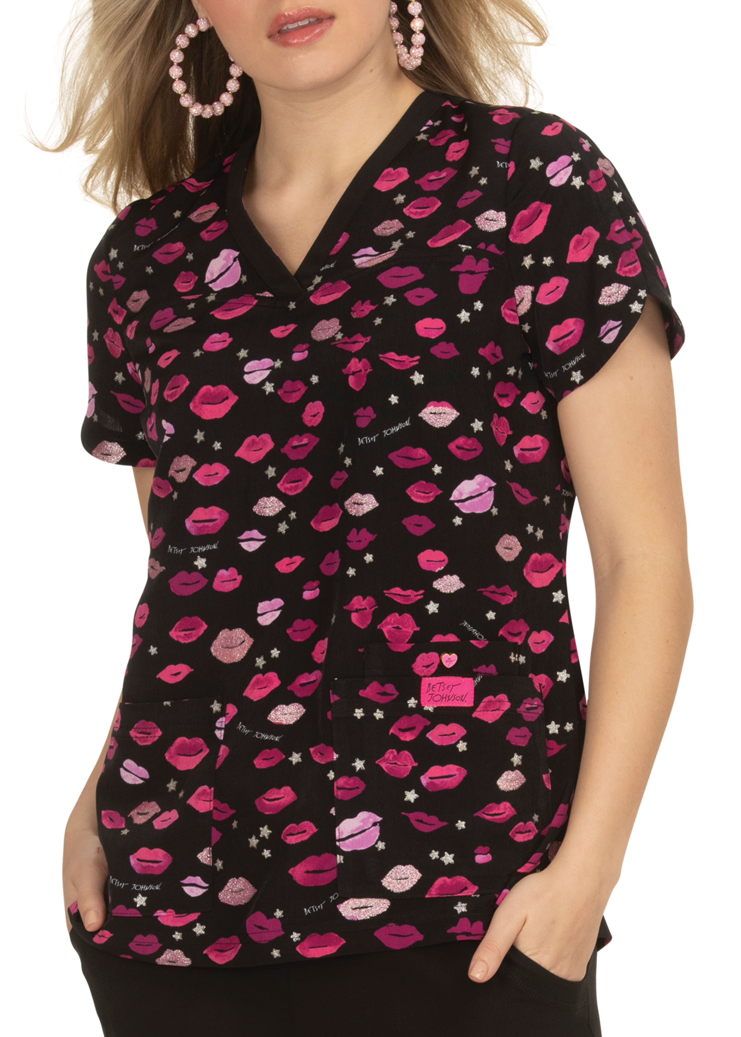 Betsey Johnson Lips Print Scrub Top