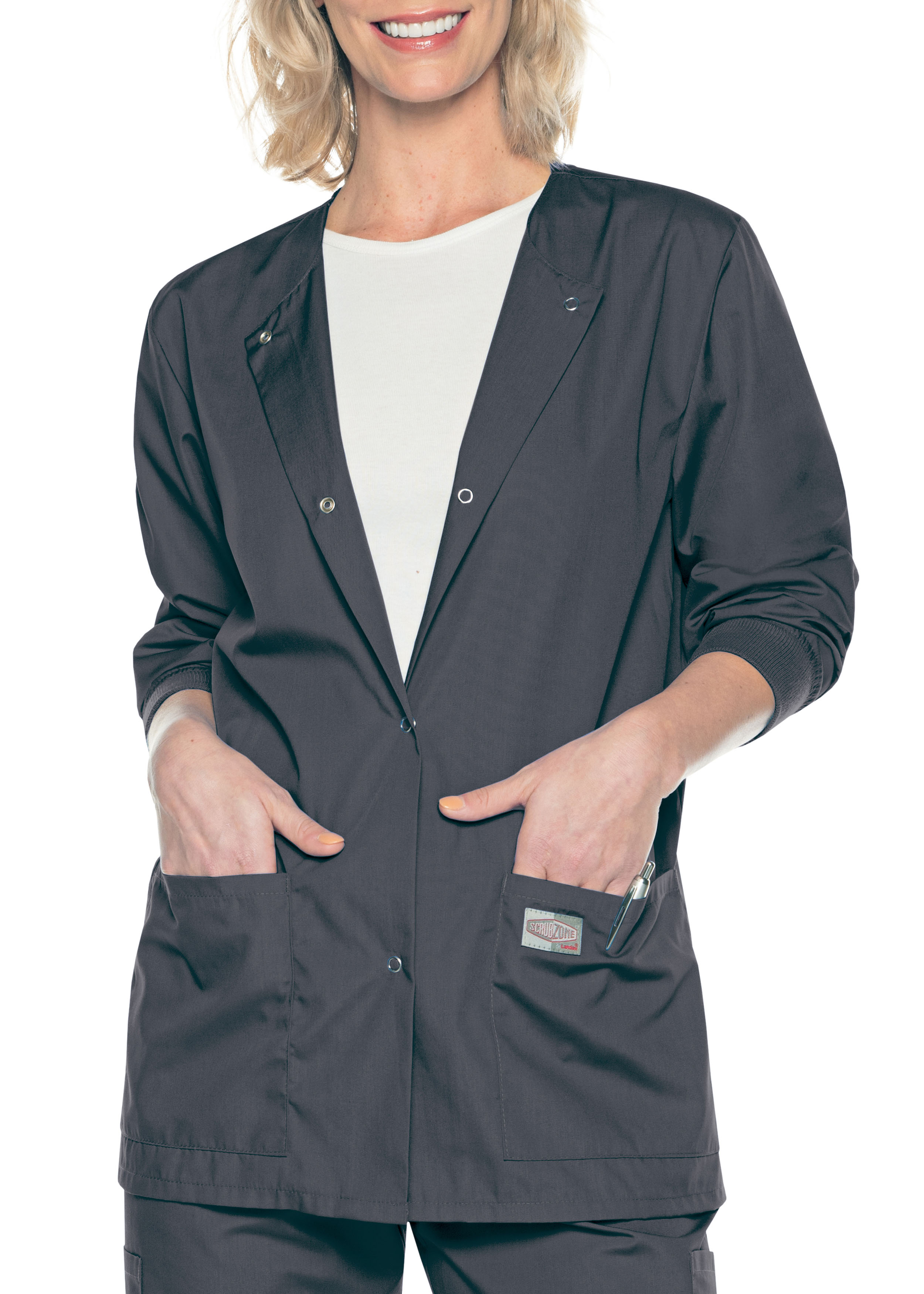 ScrubZone 3 Pocket Snap Front Scrub Jacket