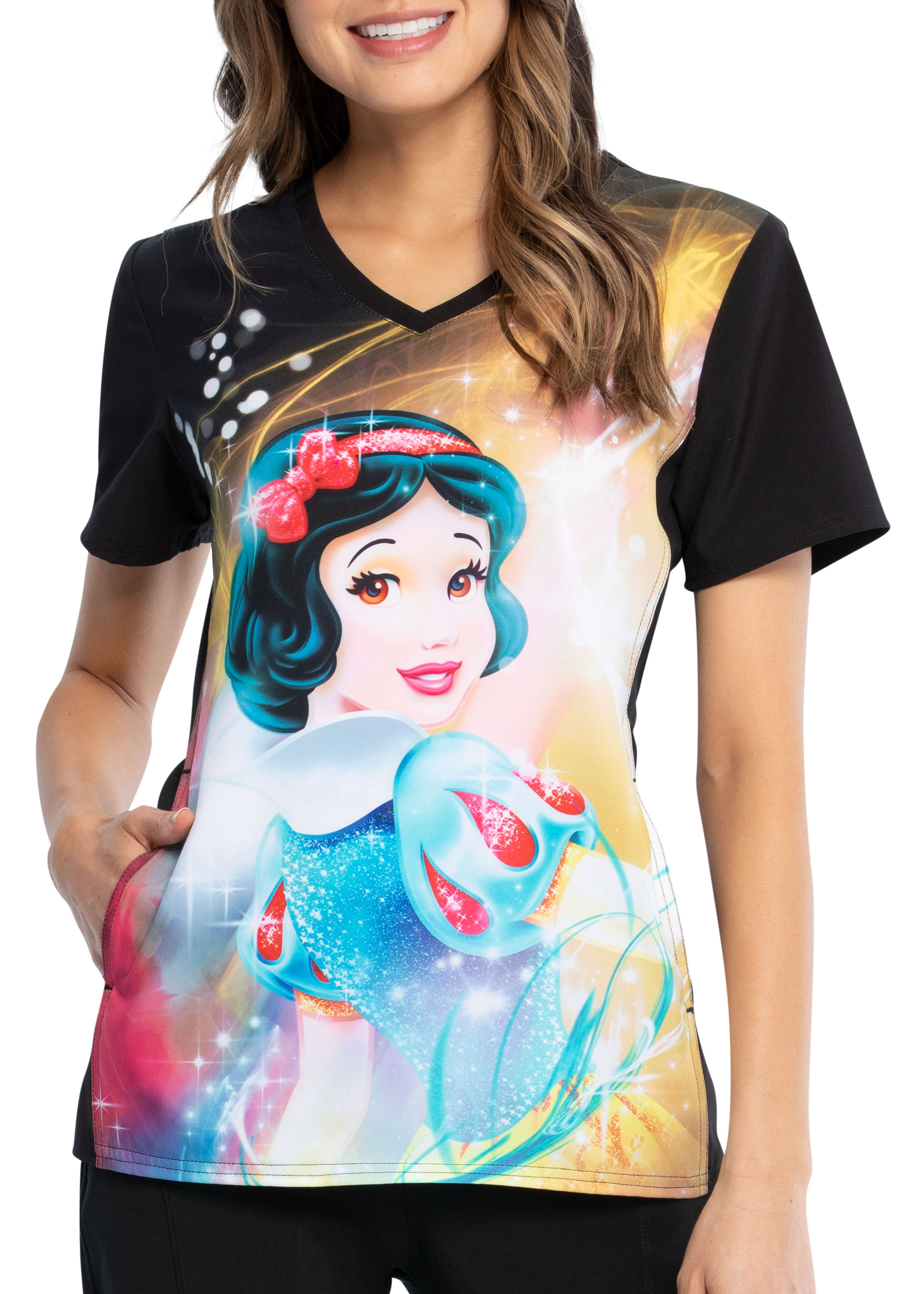 Cherokee Tooniforms Snow White Magic V-Neck Print Scrub Top