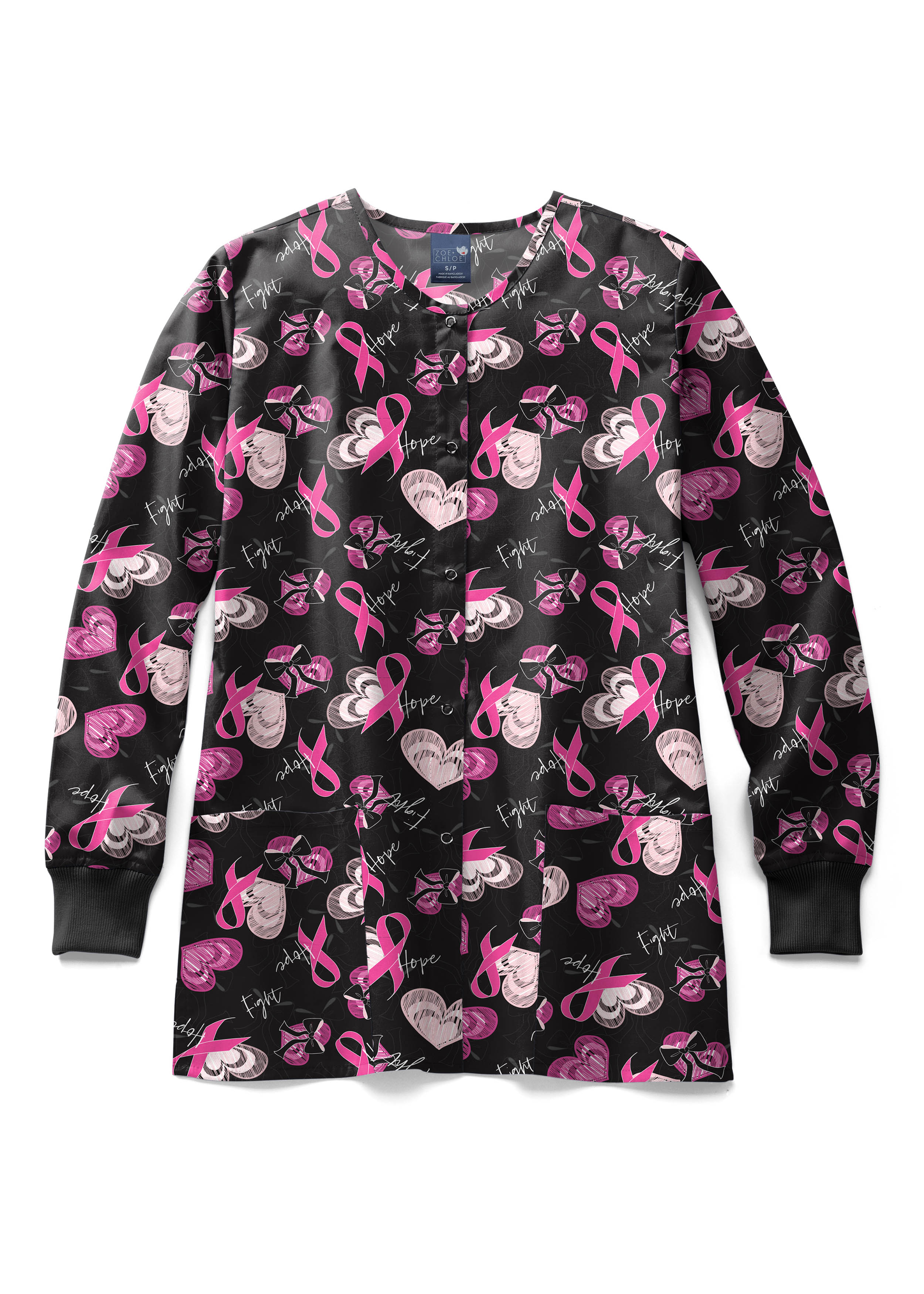 Zoe + Chloe Hope Full Snap Front Print Scrub Jacket